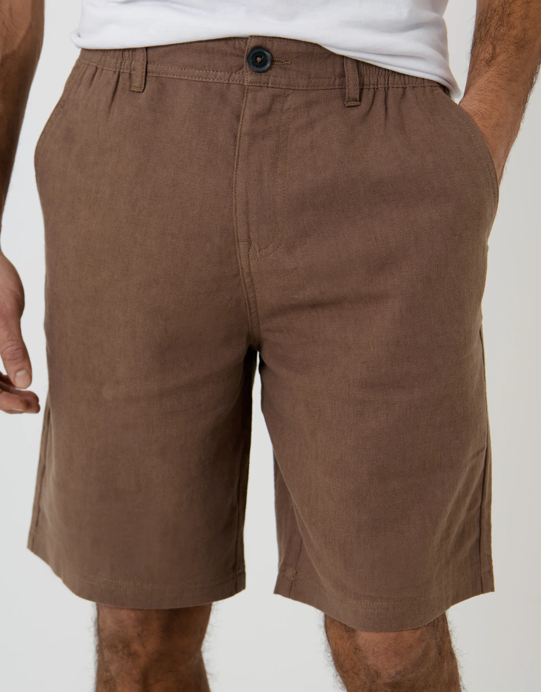 Linen Blend Shorts in Brown - Image 4