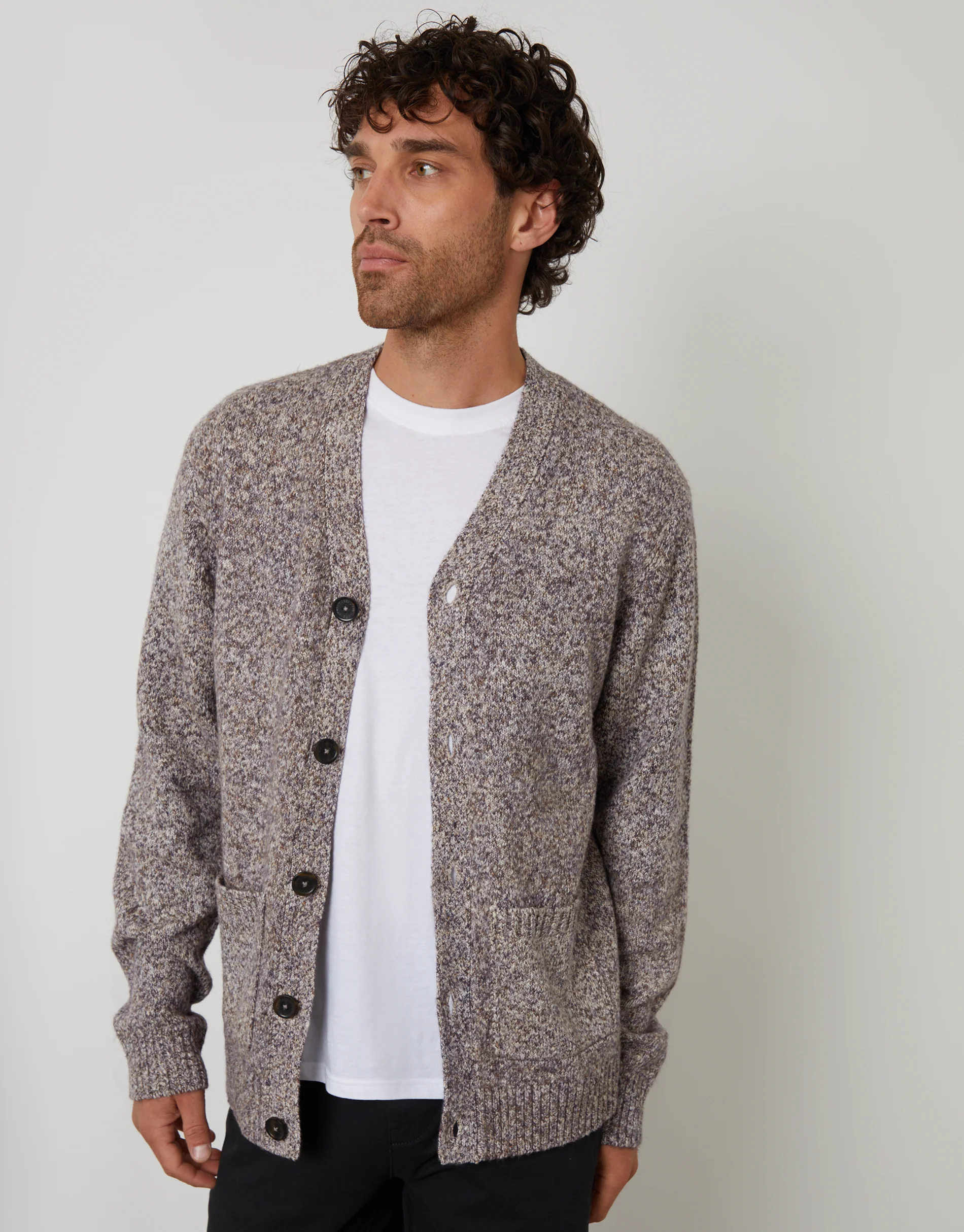 Knitted Button Up Cardigan in Brown Twist - Image 2