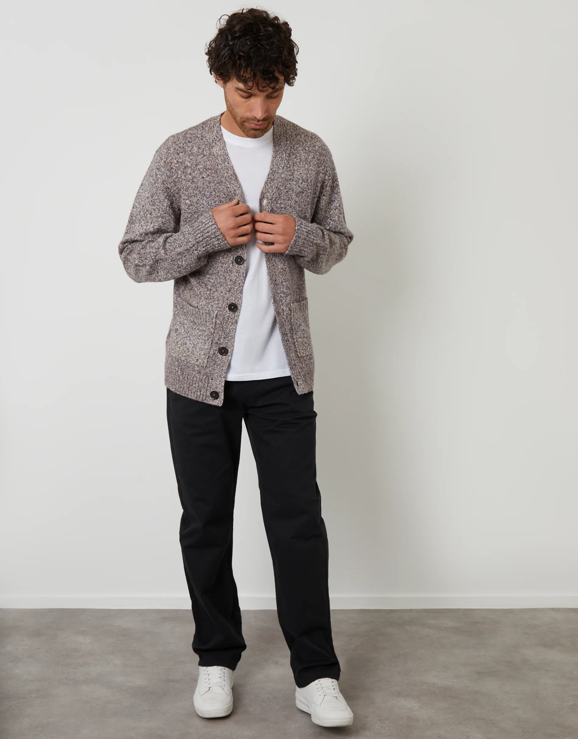 Knitted Button Up Cardigan in Brown Twist - Image 4