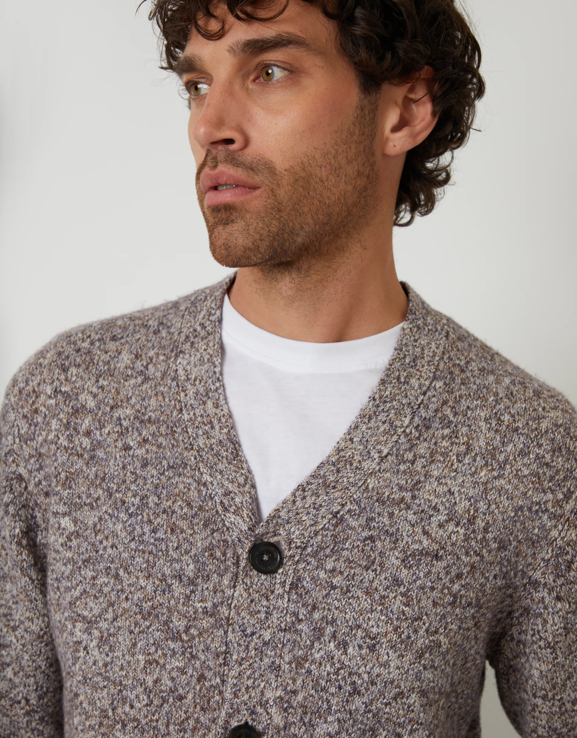 Knitted Button Up Cardigan in Brown Twist - Image 5