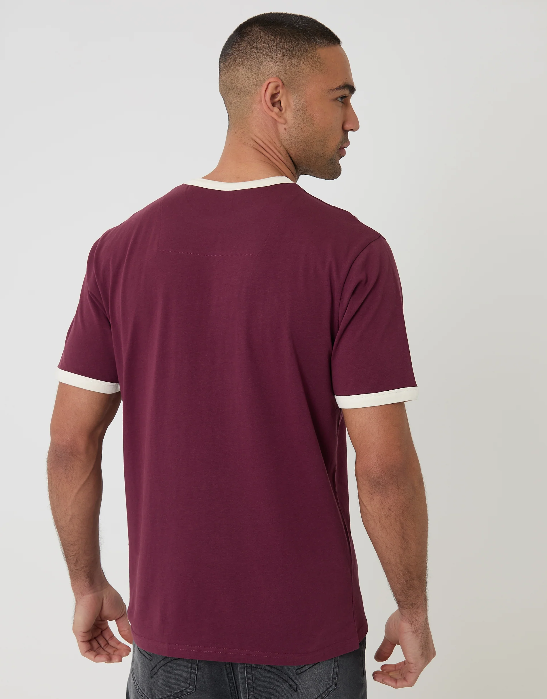 Cotton Ringer T-Shirt in Burgundy - Image 2