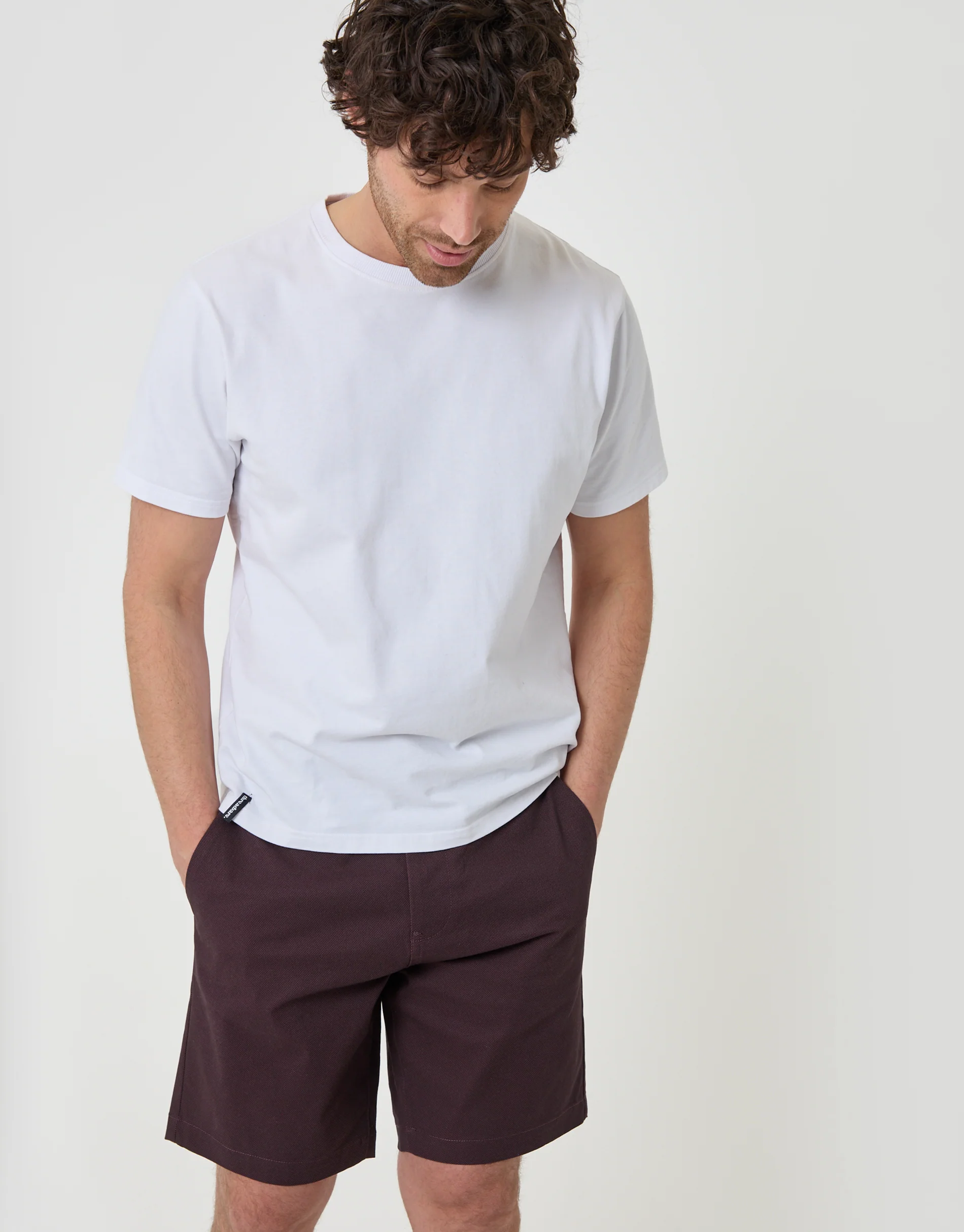 Regular Fit Patterned Stretch Chino Shorts with Belt in Burgundy