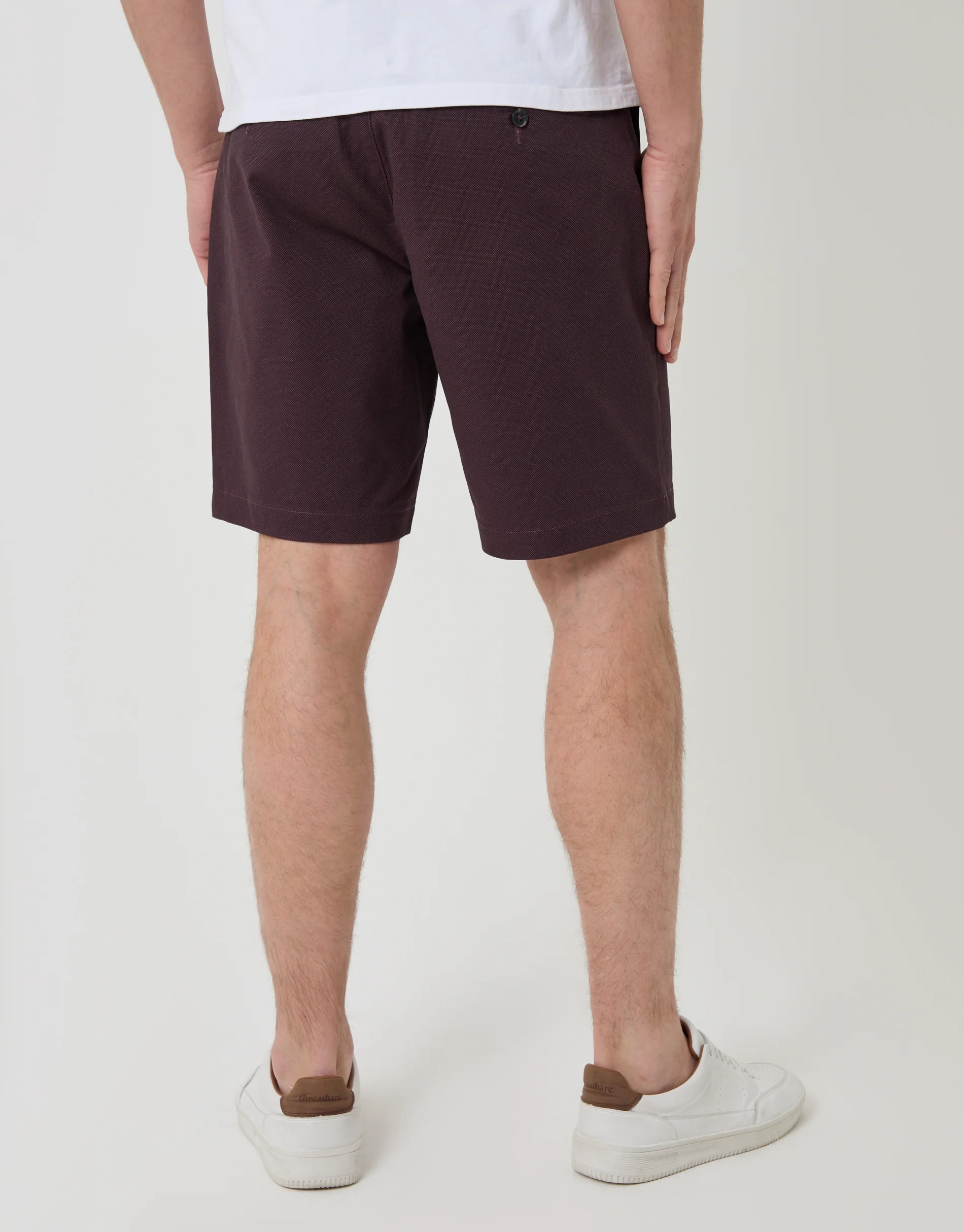 Regular Fit Patterned Stretch Chino Shorts with Belt in Burgundy - Image 3