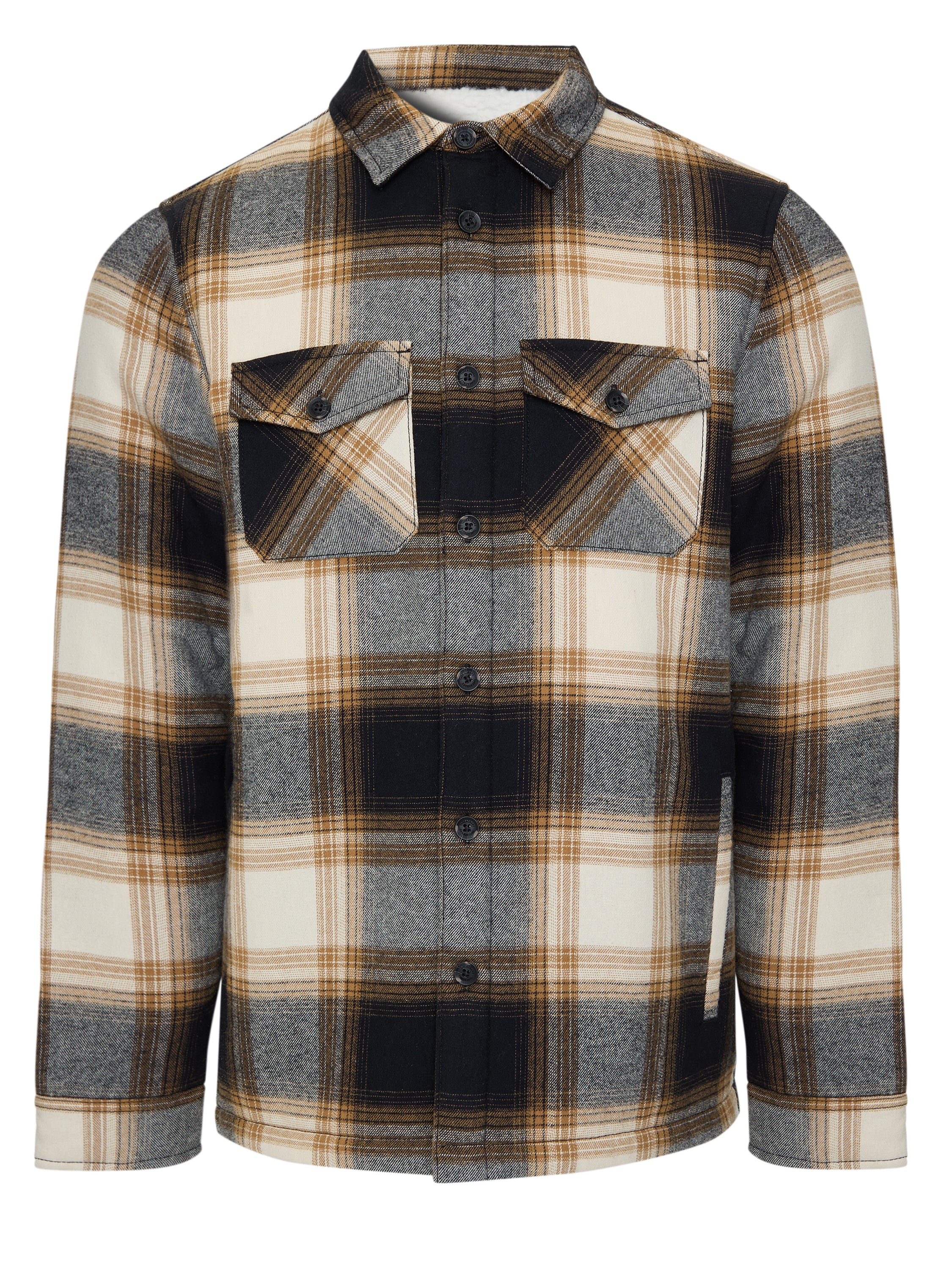 Brushed Borg Lined Shacket in Camel Brown Check - Image 6