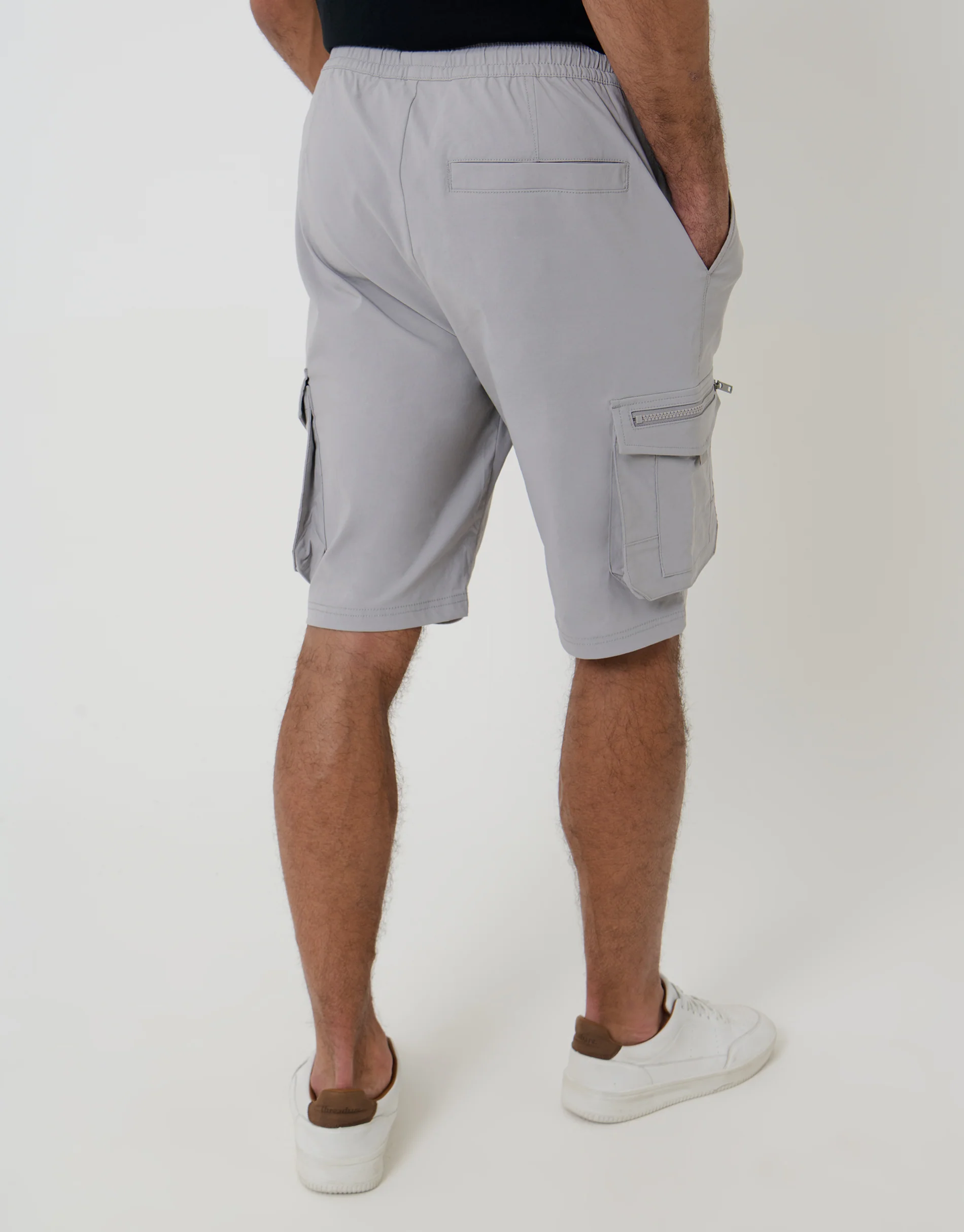 Elasticated Waist Stretch Cargo Shorts in Chalk - Image 3