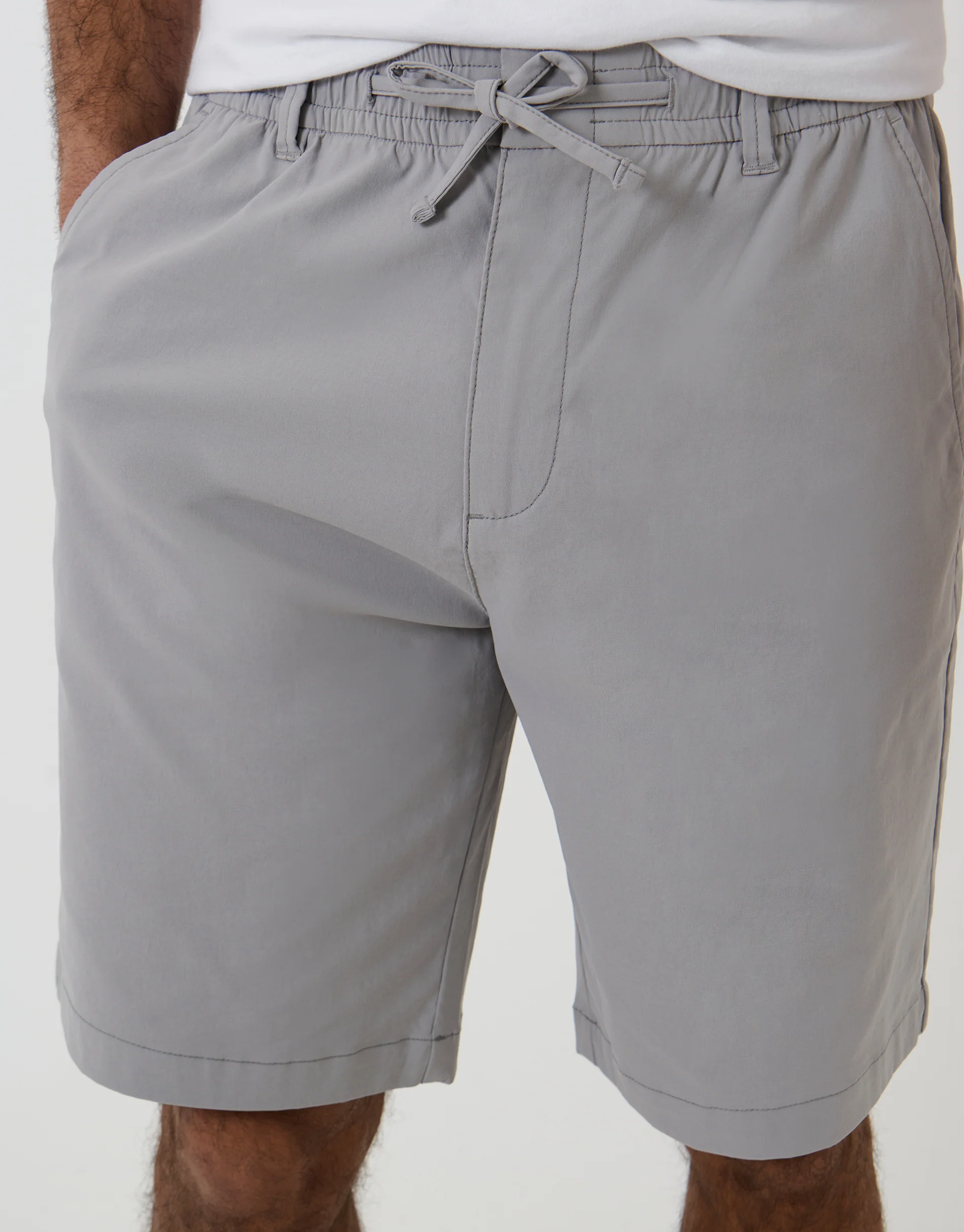 Regular Fit Elasticated Waist Stretch Chino Shorts in Chalk - Image 4