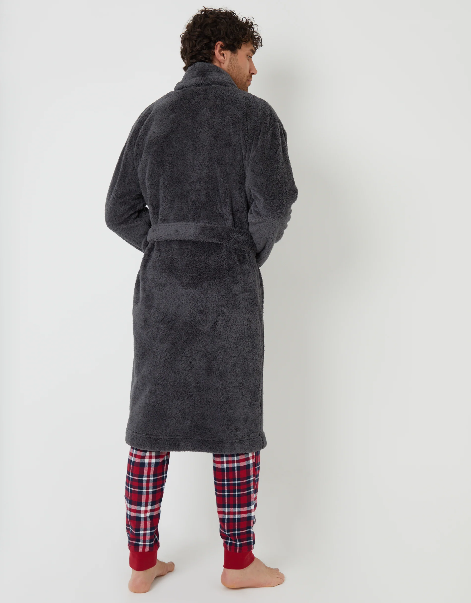 Borg Dressing Gown in Charcoal Grey - Image 2