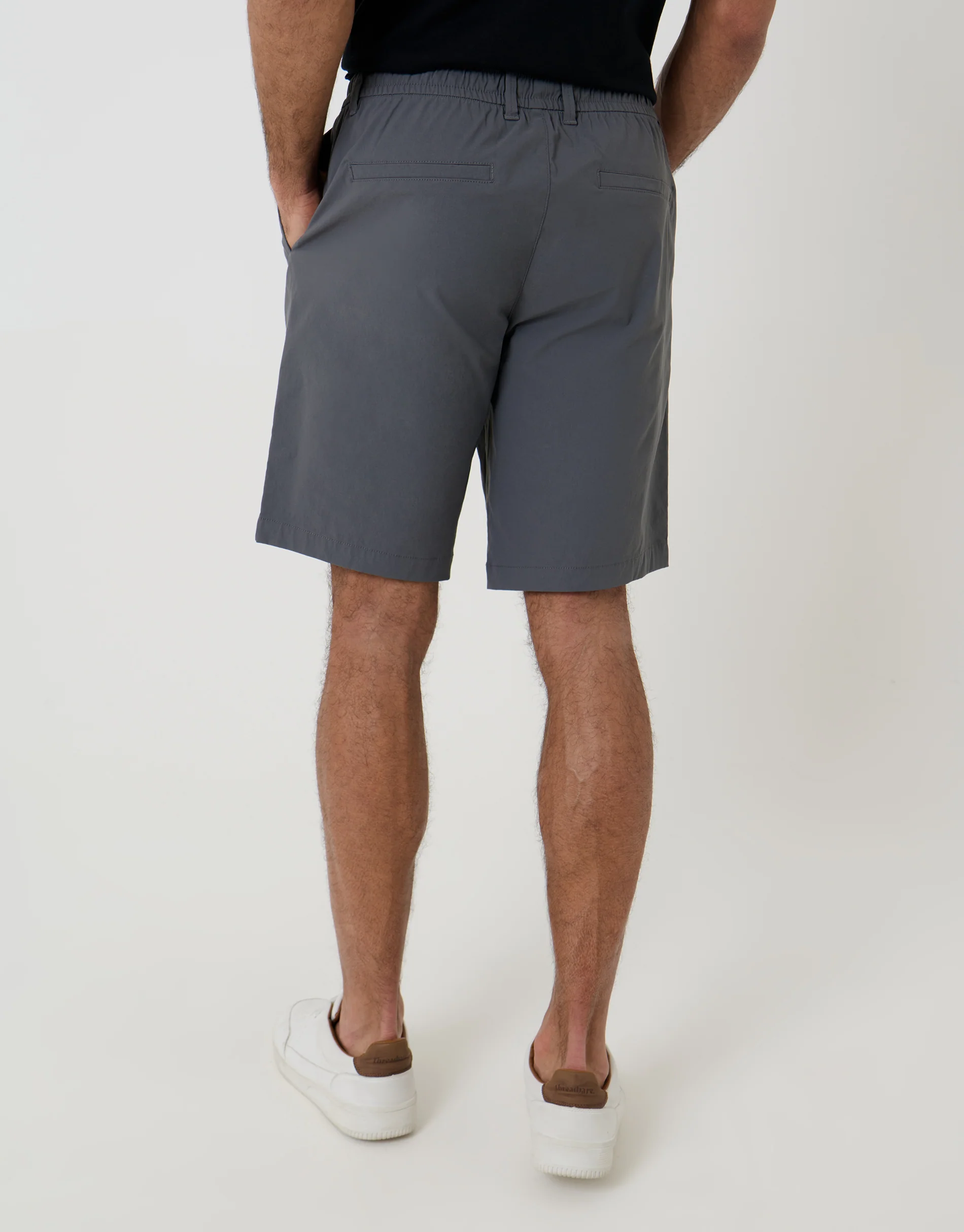Regular Fit Elasticated Waist Stretch Chino Shorts in Charcoal Grey - Image 2