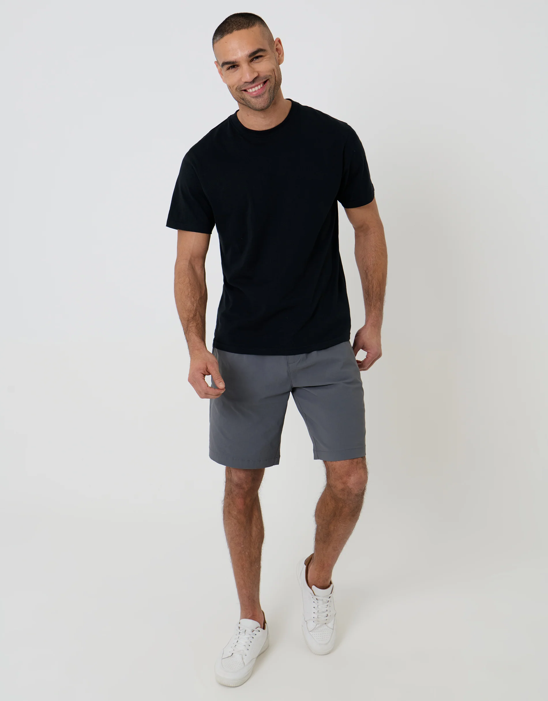 Regular Fit Elasticated Waist Stretch Chino Shorts in Charcoal Grey - Image 3