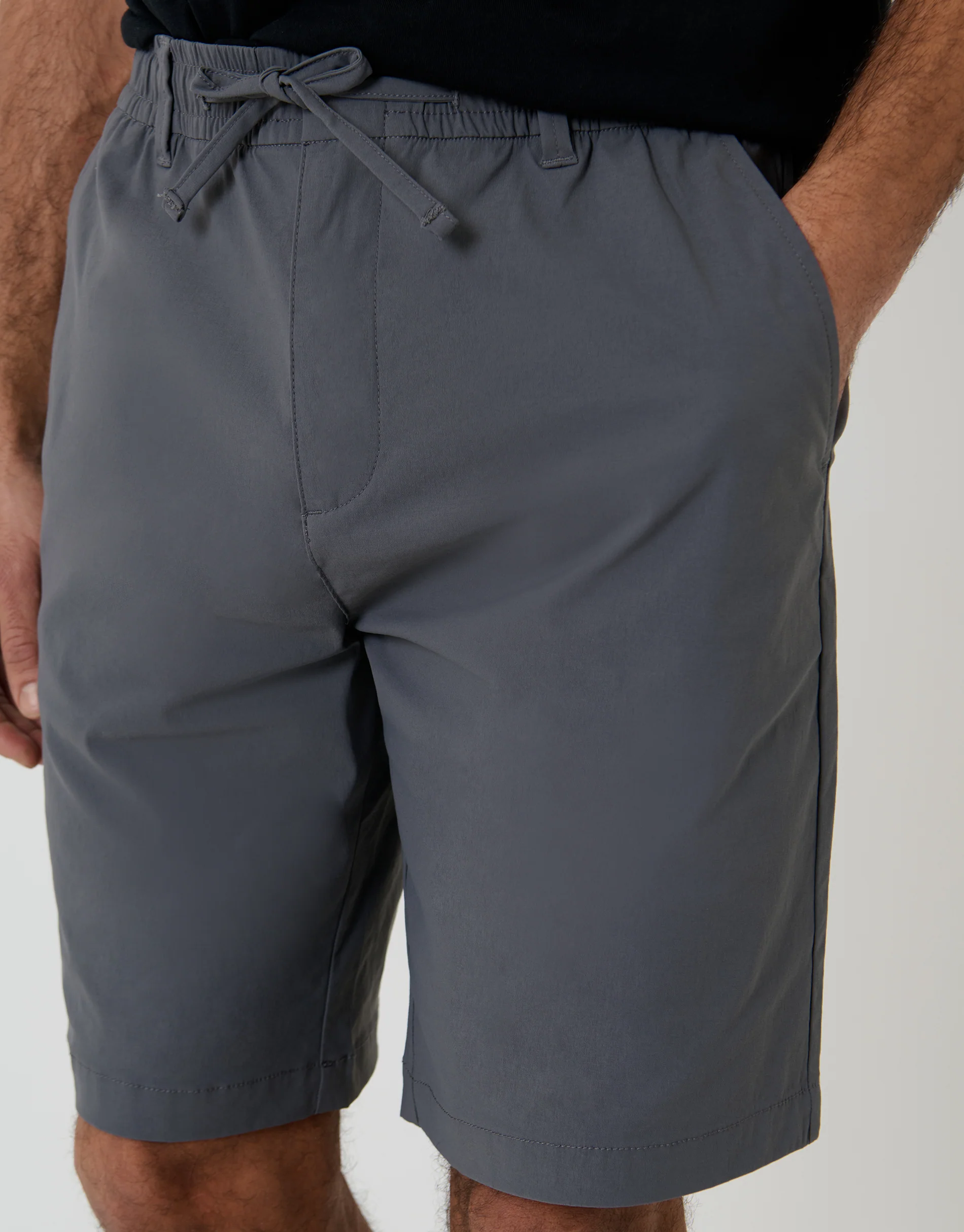Regular Fit Elasticated Waist Stretch Chino Shorts in Charcoal Grey - Image 4
