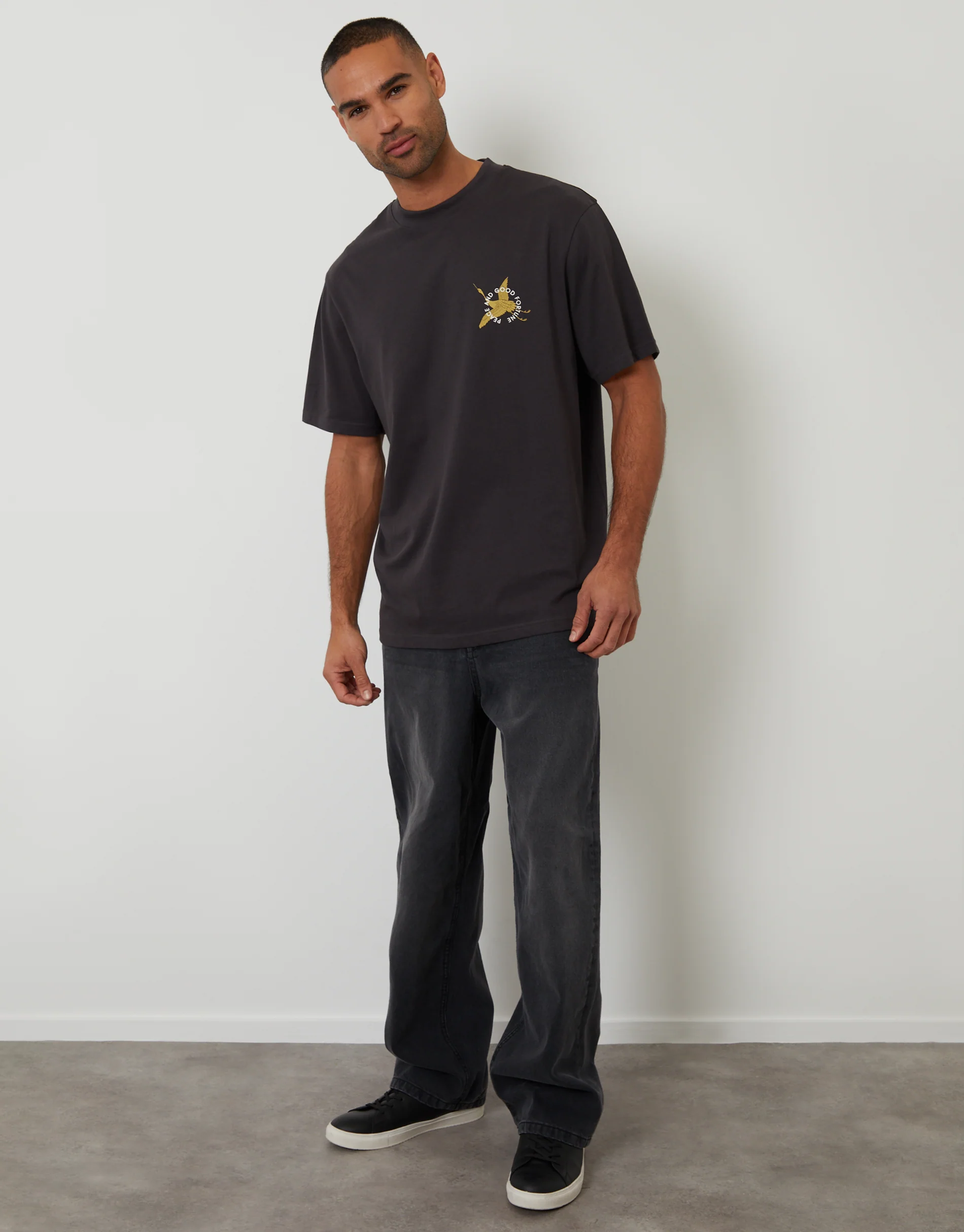 Relaxed Fit Good Fortune Cotton T-Shirt in Charcoal Grey - Image 3