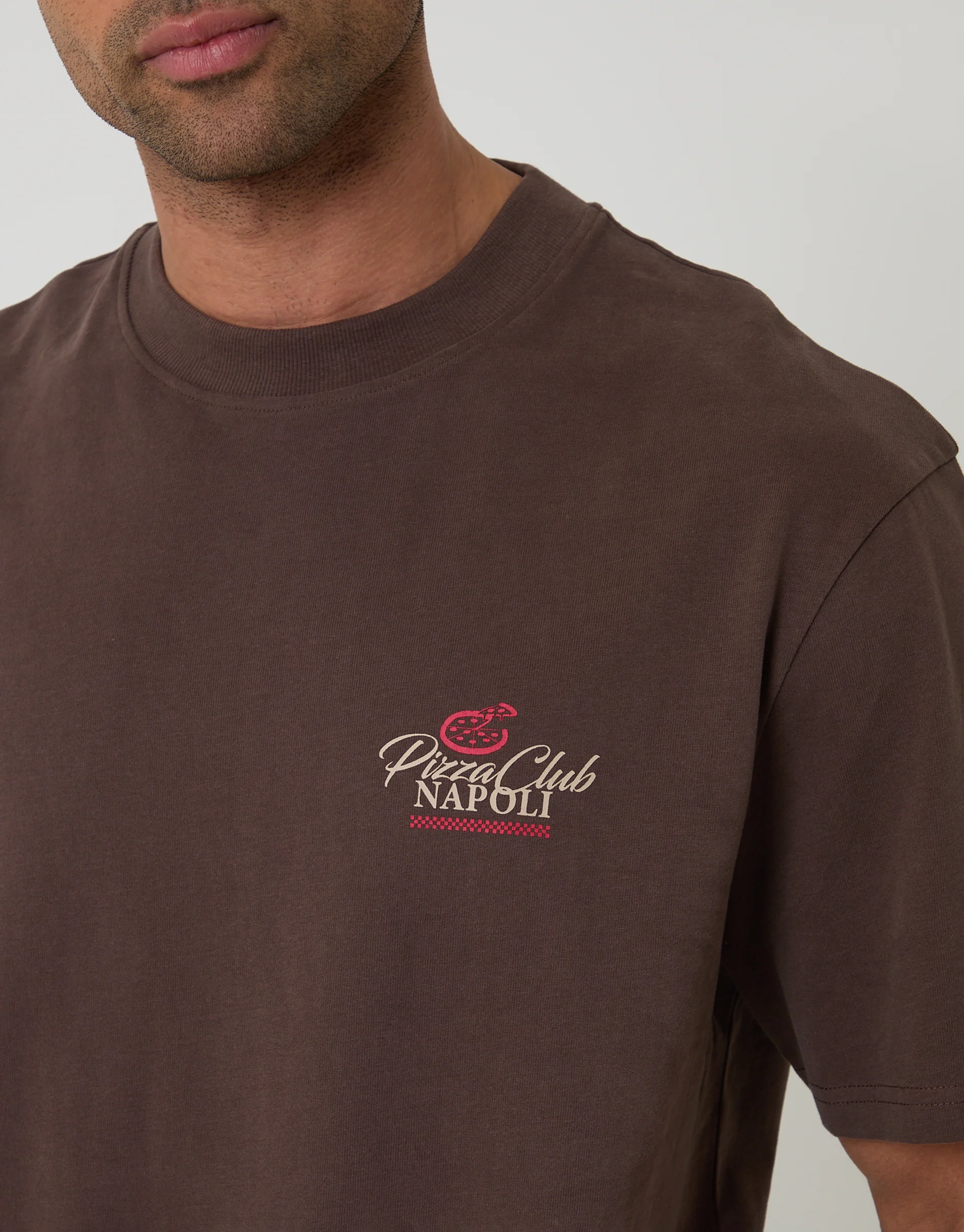 Relaxed Fit Pizza Peached Cotton T-Shirt in Chocolate Brown - Image 4
