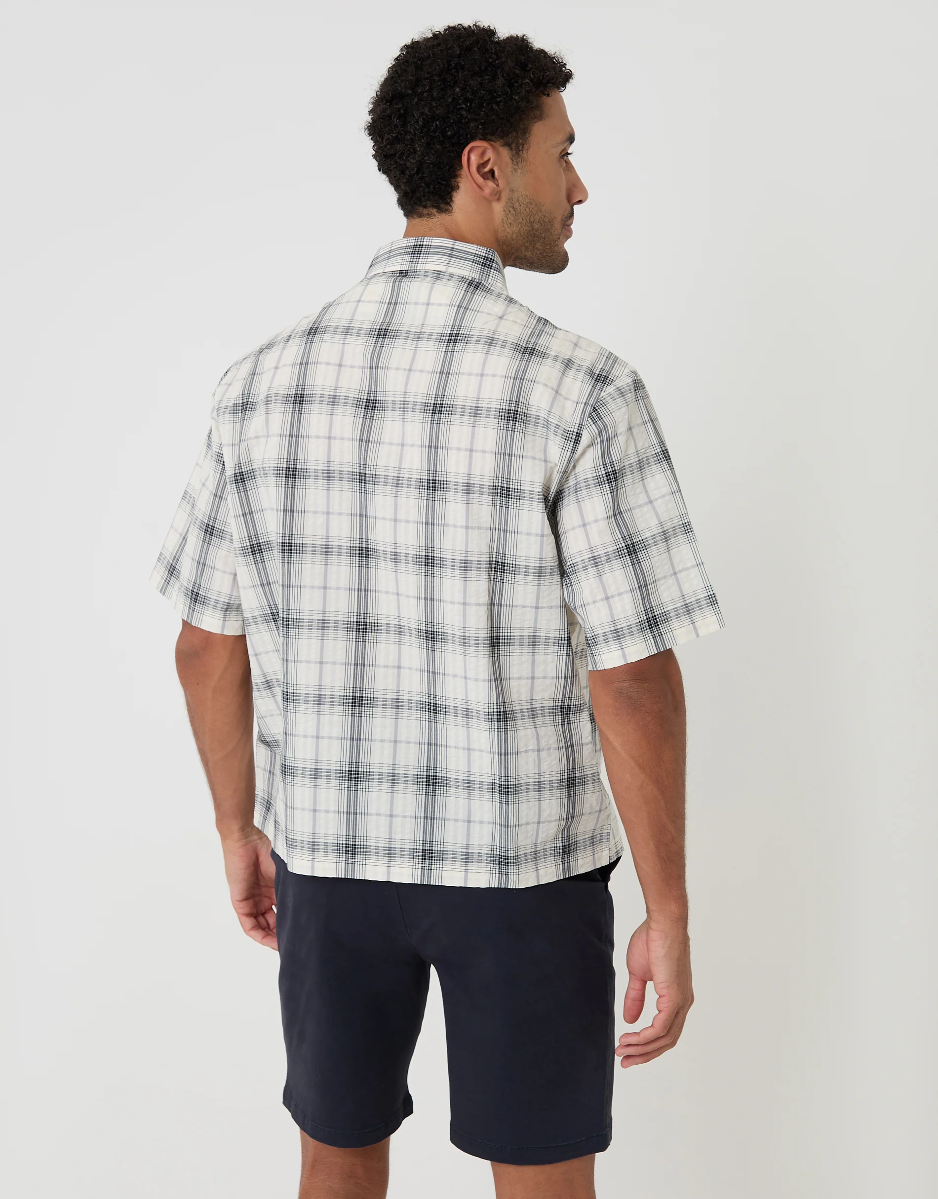 Boxy Fit Short Sleeve Shirt in Cream Check - Image 2