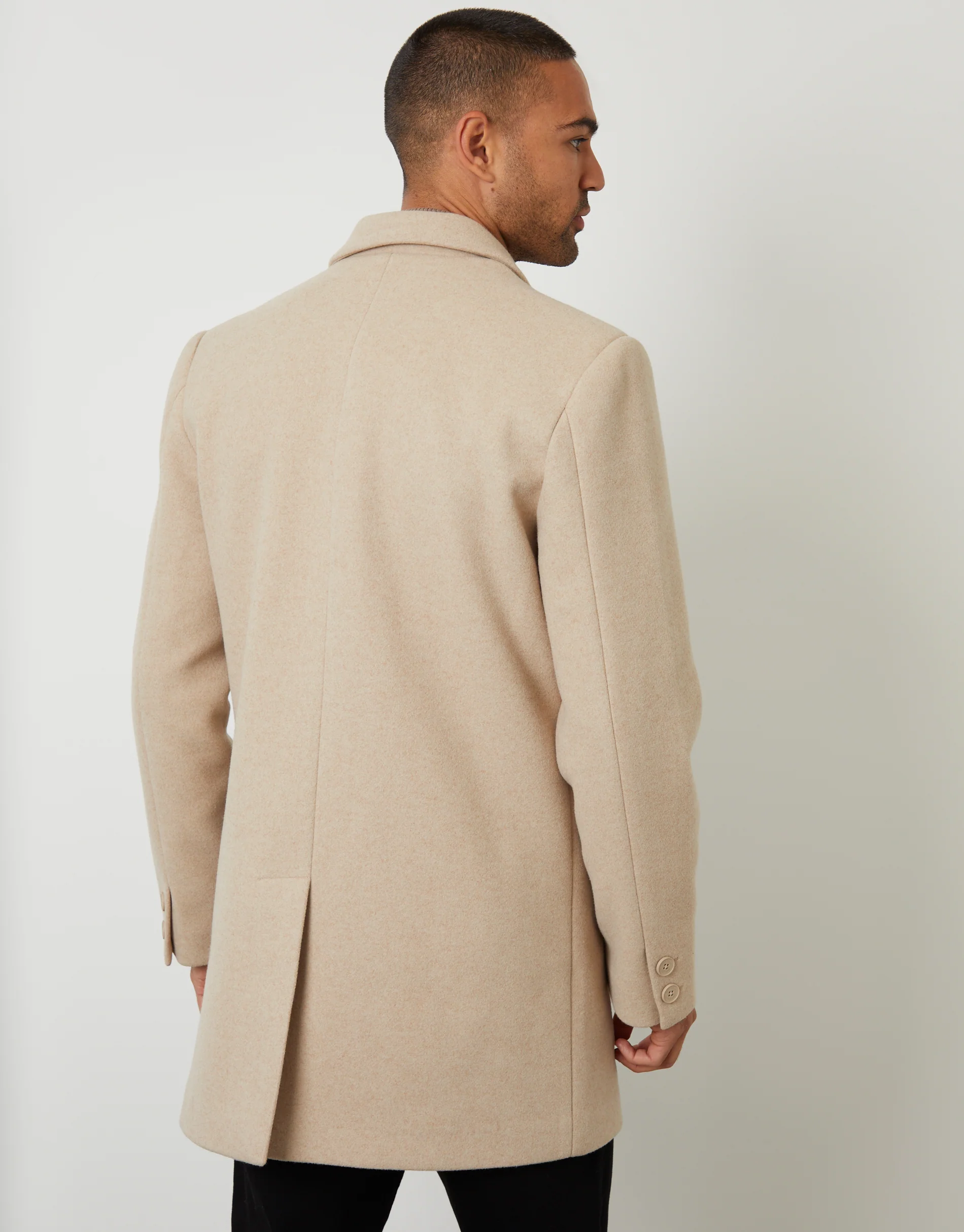 Faux Wool Overcoat in Cream - Image 3