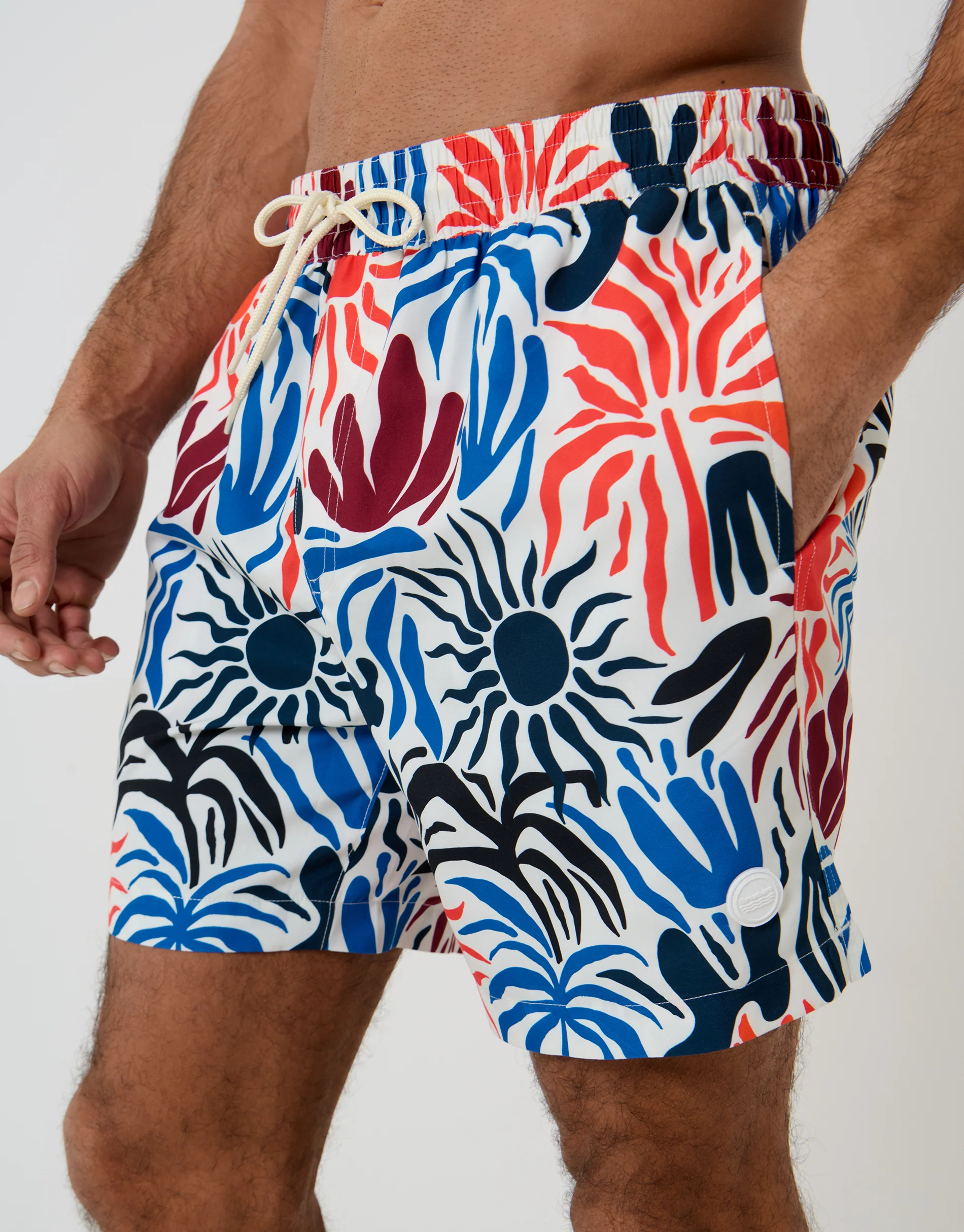 Tropical Print Quick Dry Swim Shorts in Cream - Image 2