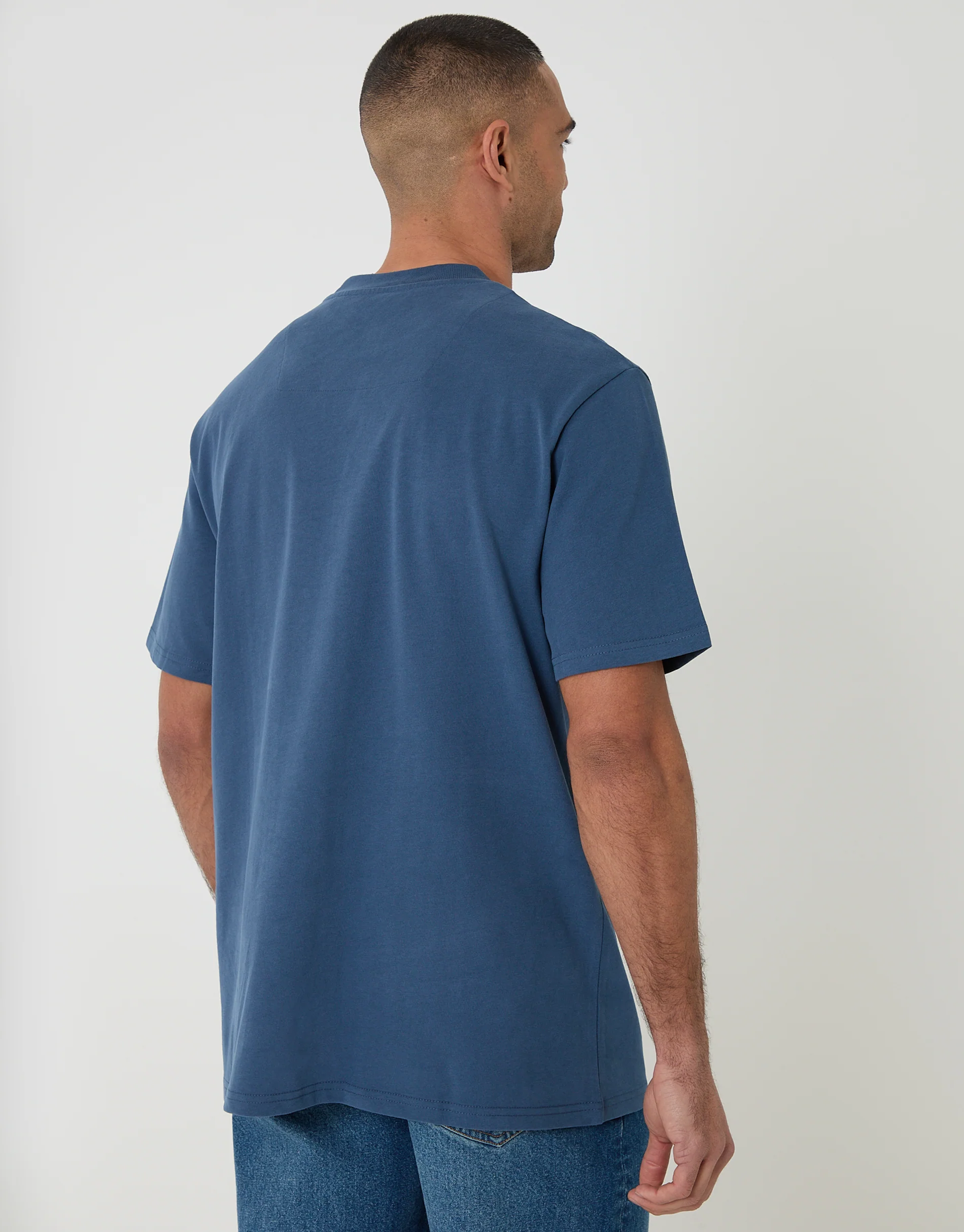 Relaxed Fit Peached Cotton T-Shirt in Dark Denim - Image 2