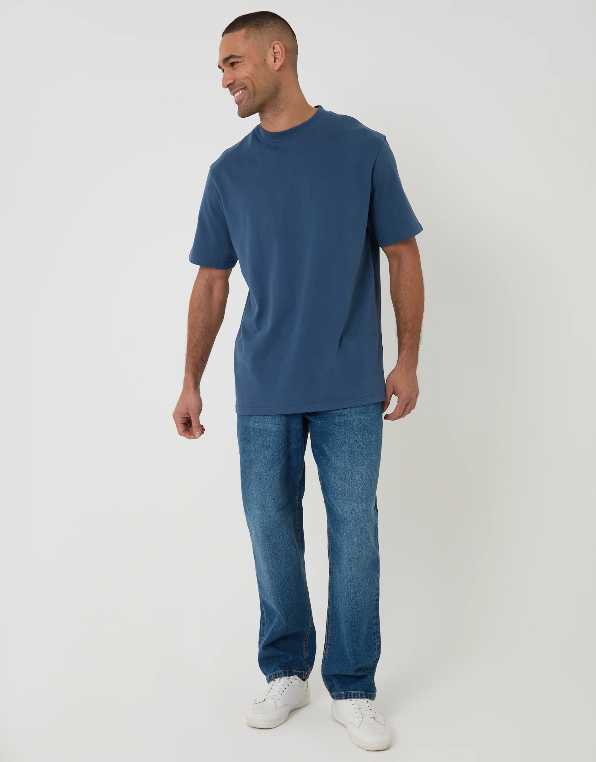 Relaxed Fit Peached Cotton T-Shirt in Dark Denim - Image 3