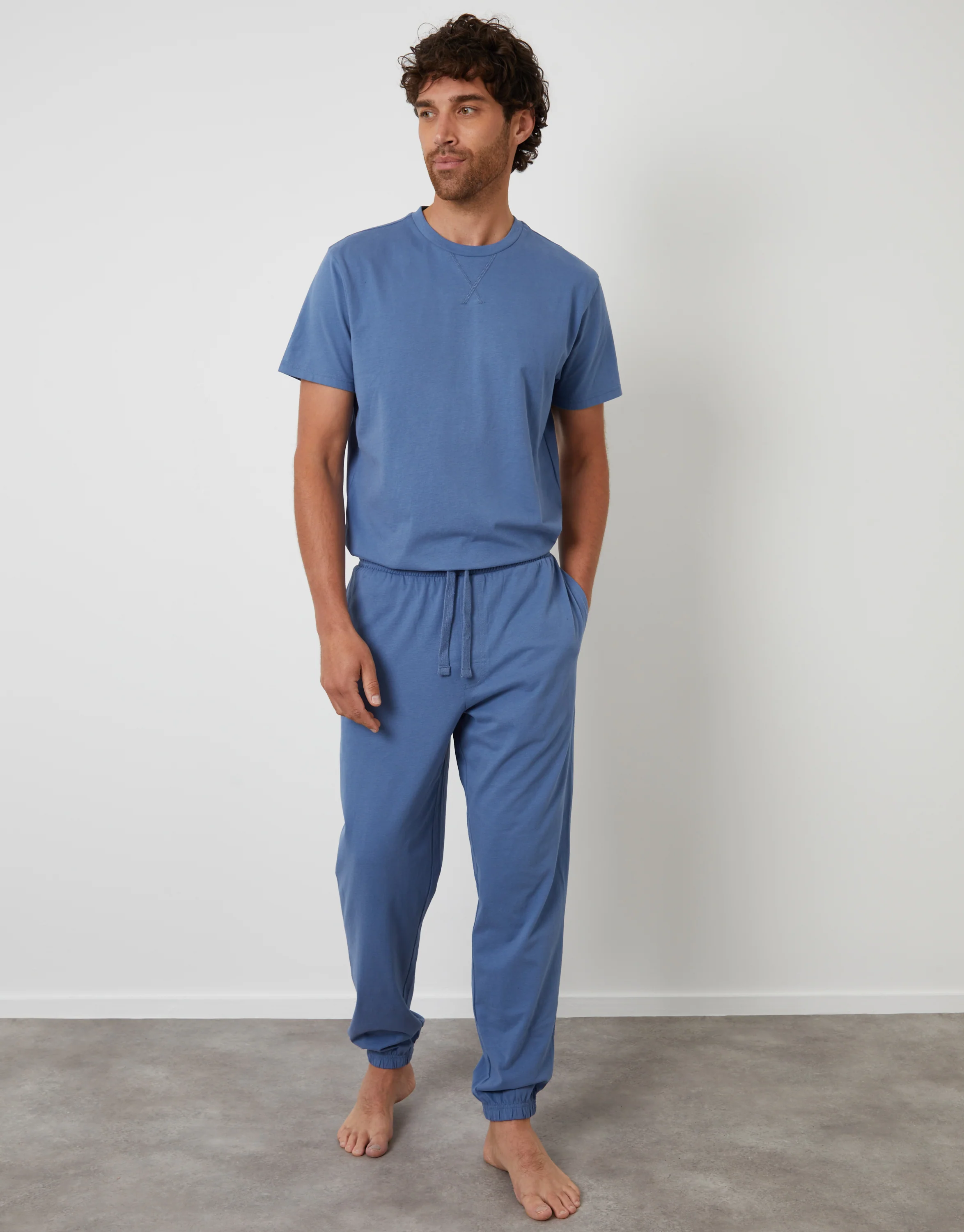 Peached Cotton Pyjama Set in Denim Blue
