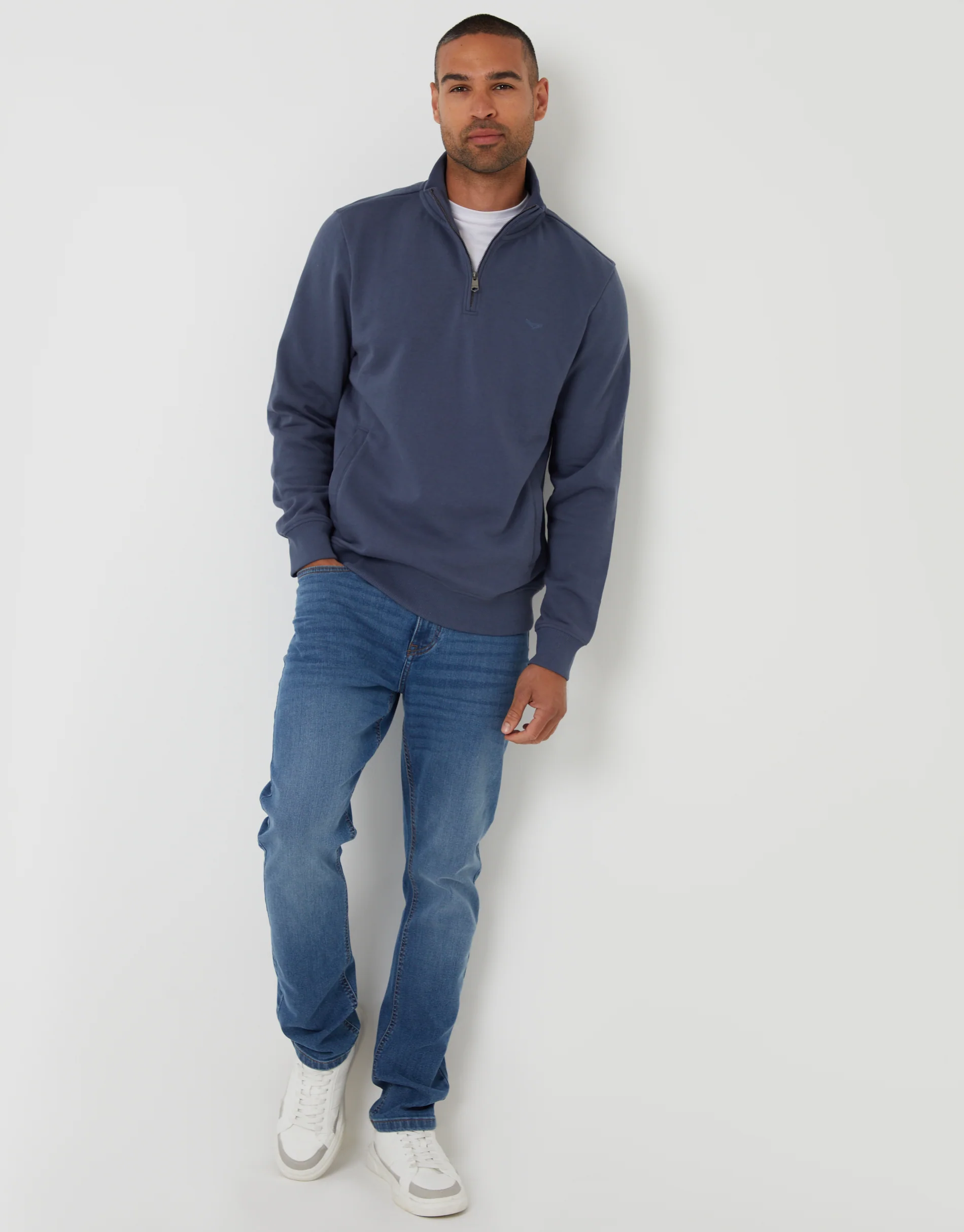 Quarter Zip Sweatshirt in Denim Blue - Image 3