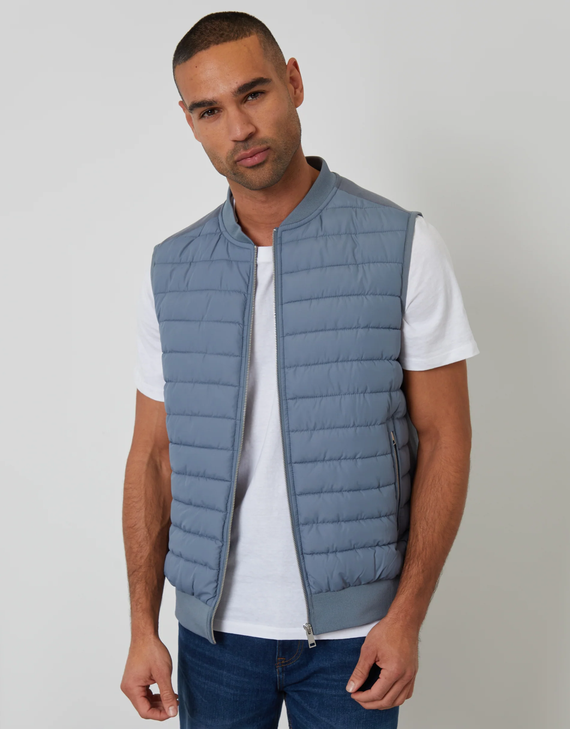 Quilted Hybrid Gilet in Denim Blue