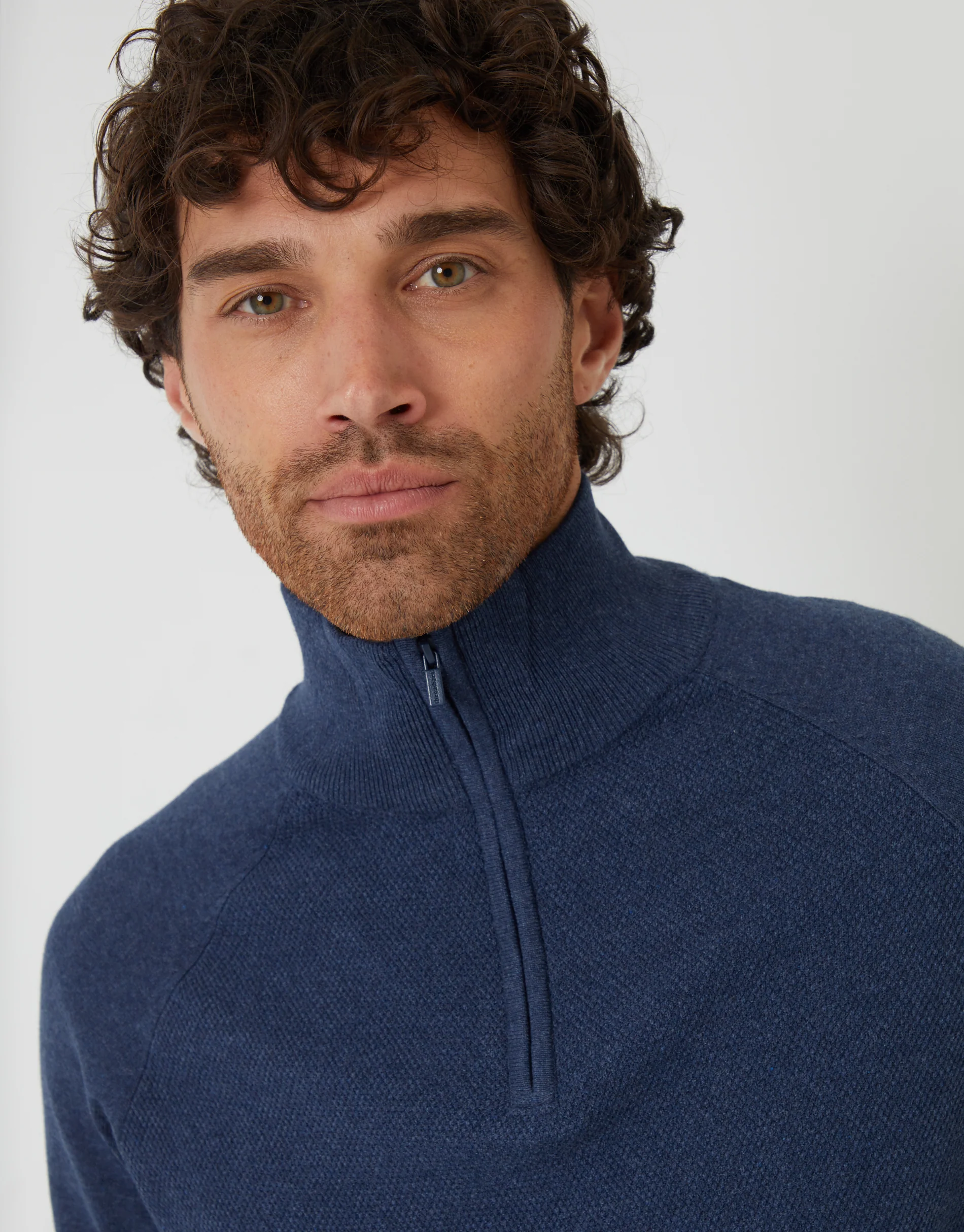 Raglan Knitted Quarter Zip Jumper in Denim Blue - Image 4