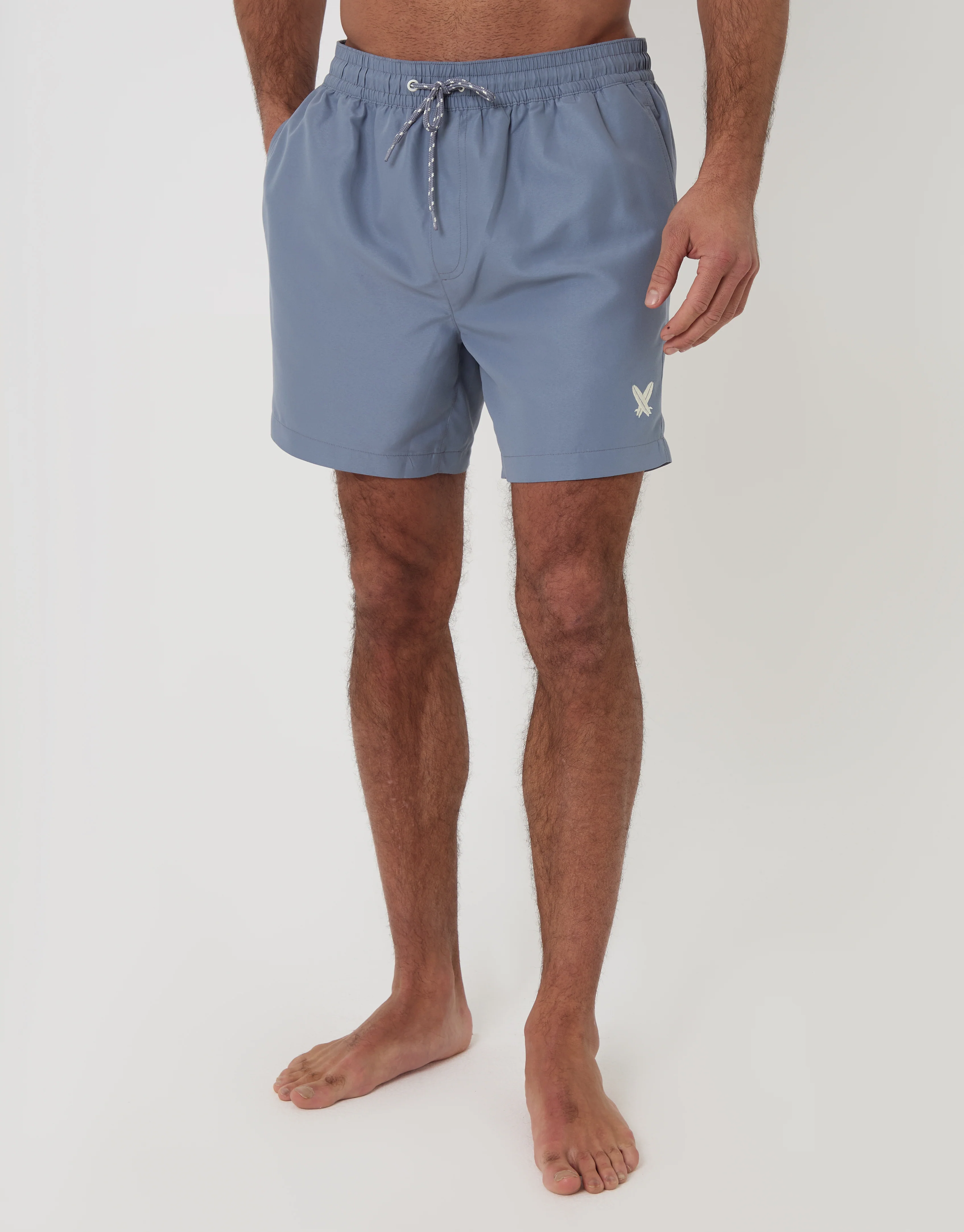 Surfboard Embroidered Quick Dry Swim Shorts in Denim Blue
