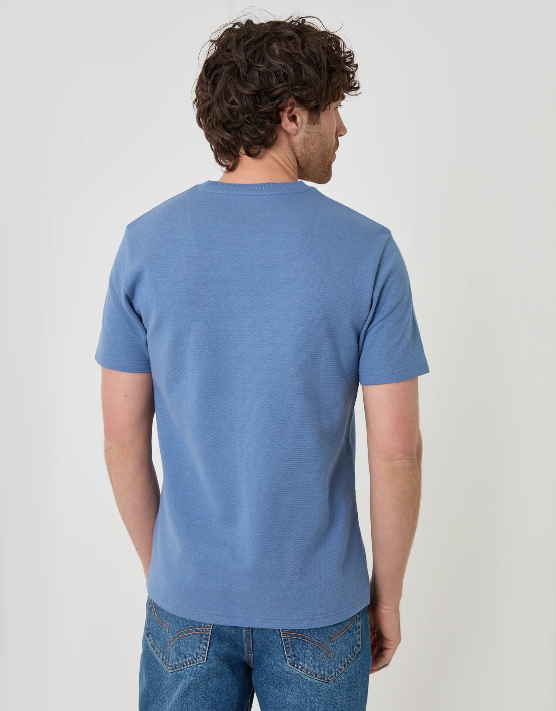 Textured Crew Neck T-Shirt in Denim Blue - Image 2