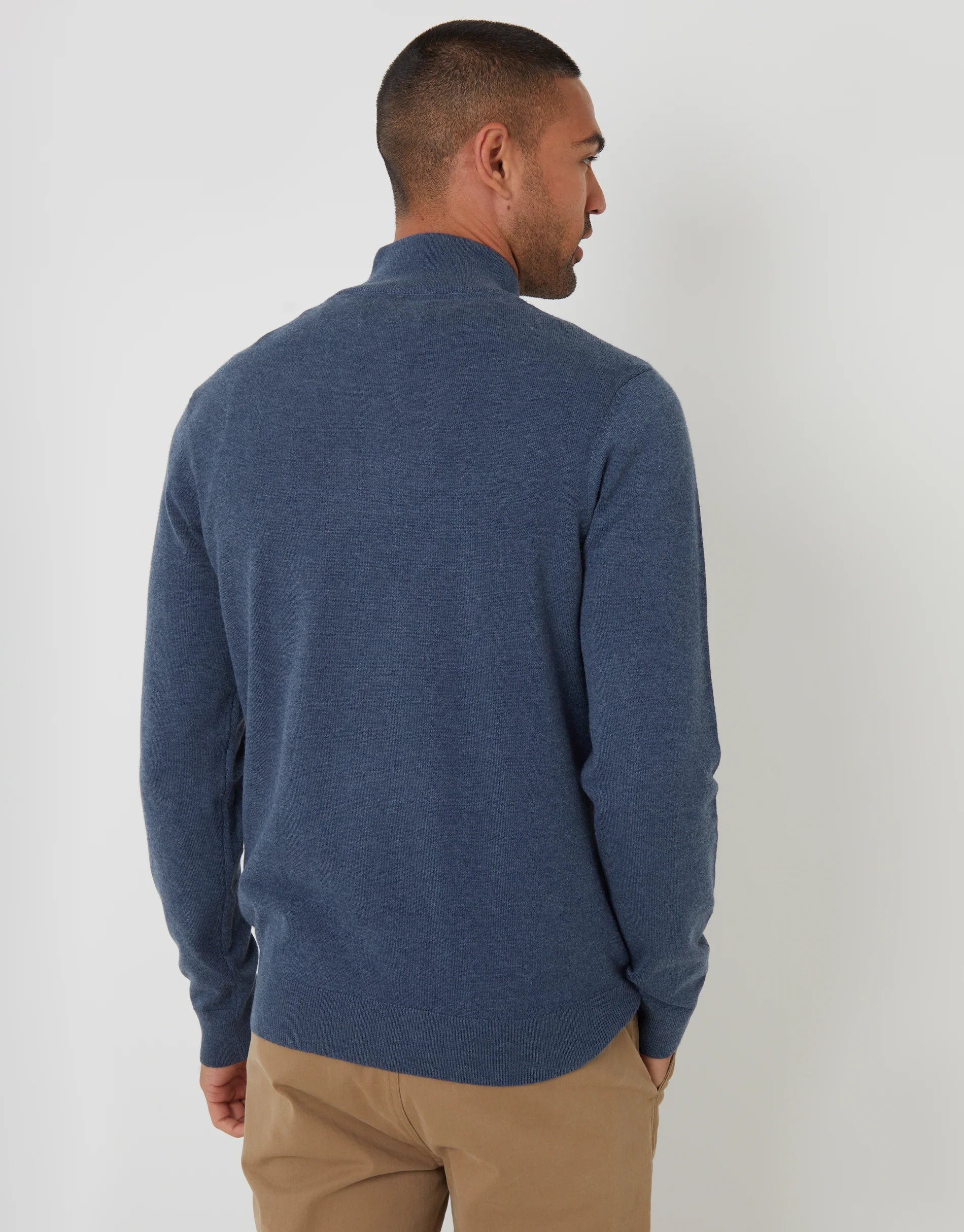 Funnel Neck Quarter Zip Knitted Jumper in Denim Marl Blue - Image 2