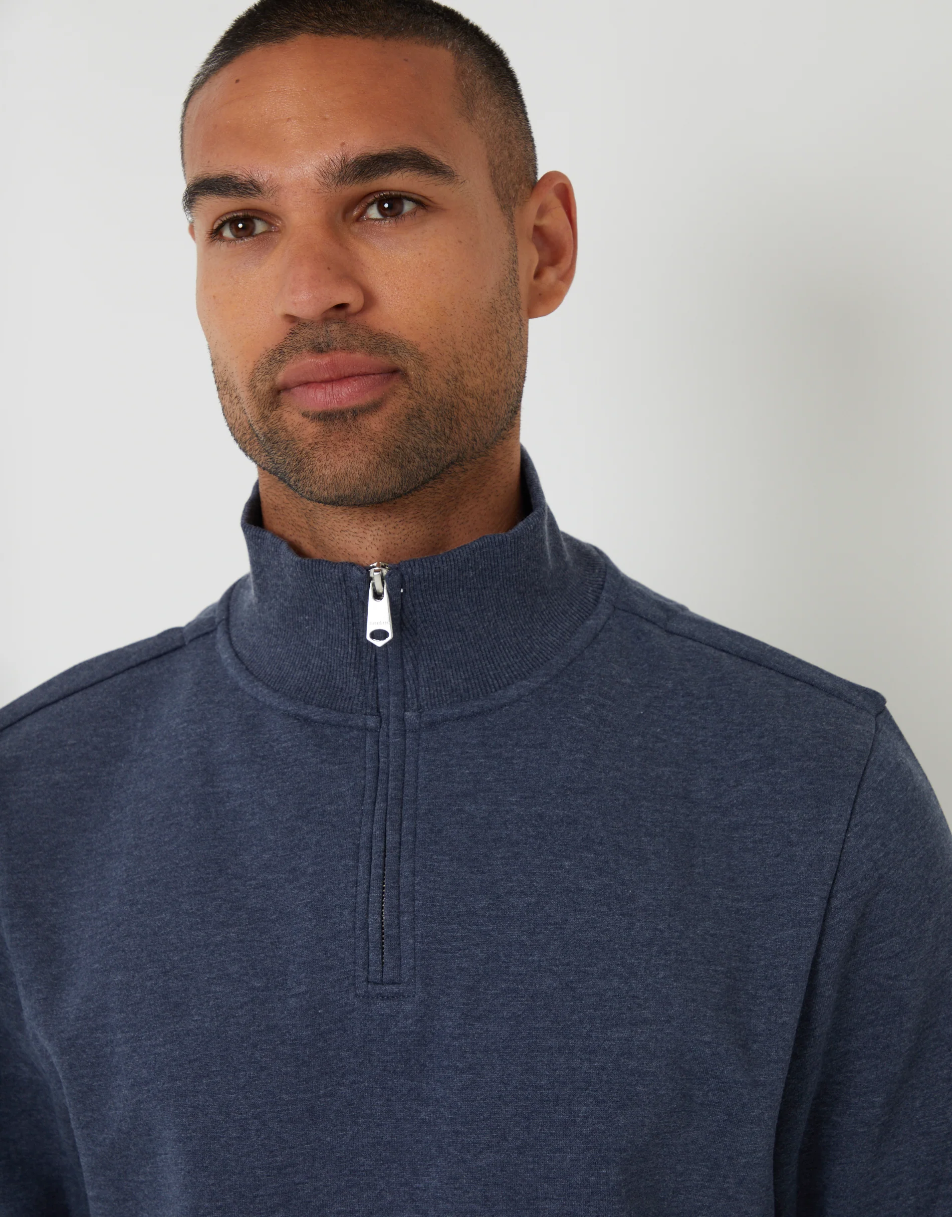 Mock T-Shirt Quarter Zip Sweatshirt in Denim Marl Blue - Image 4