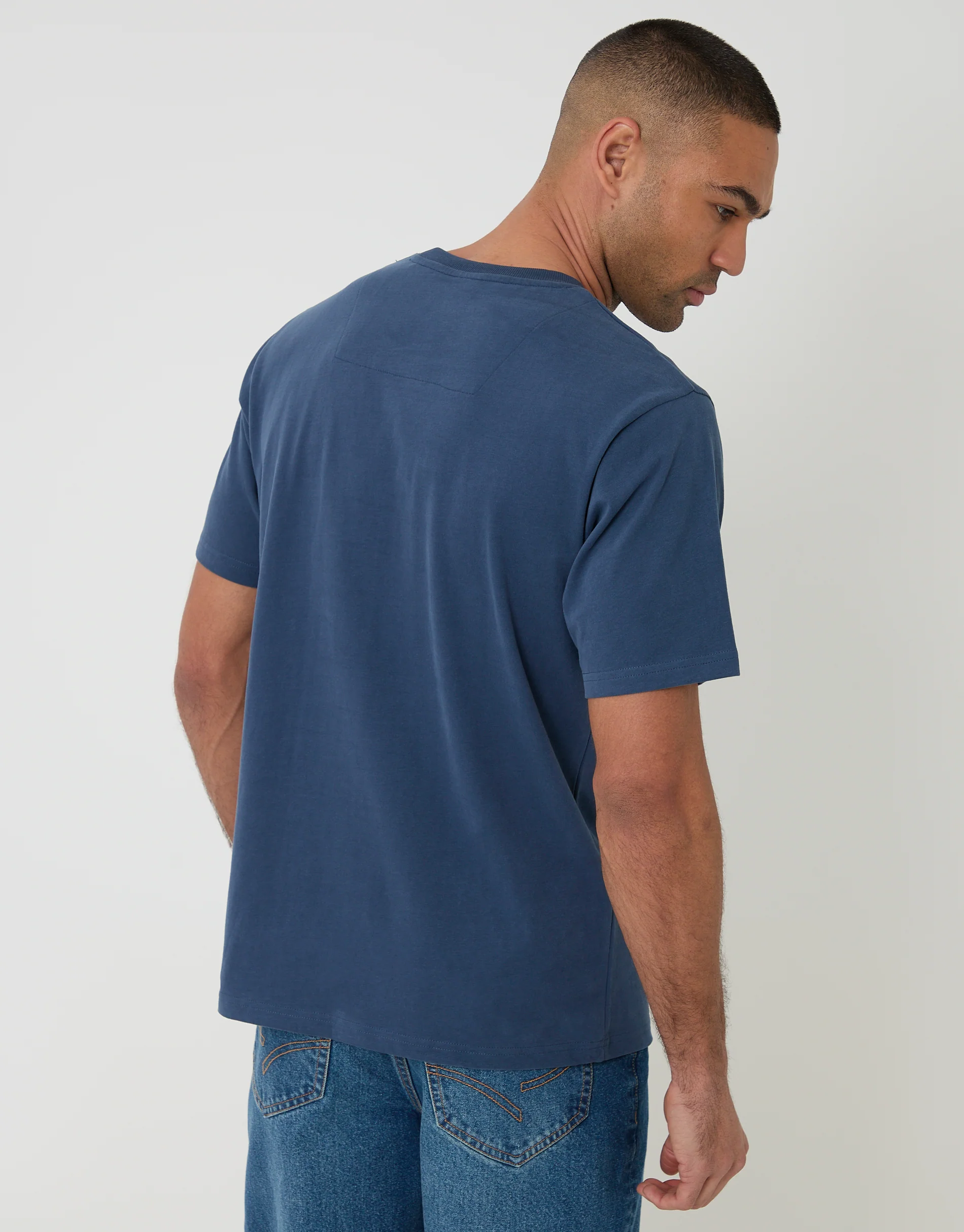 Peached Cotton Crew Neck T-Shirt in Denim - Image 2