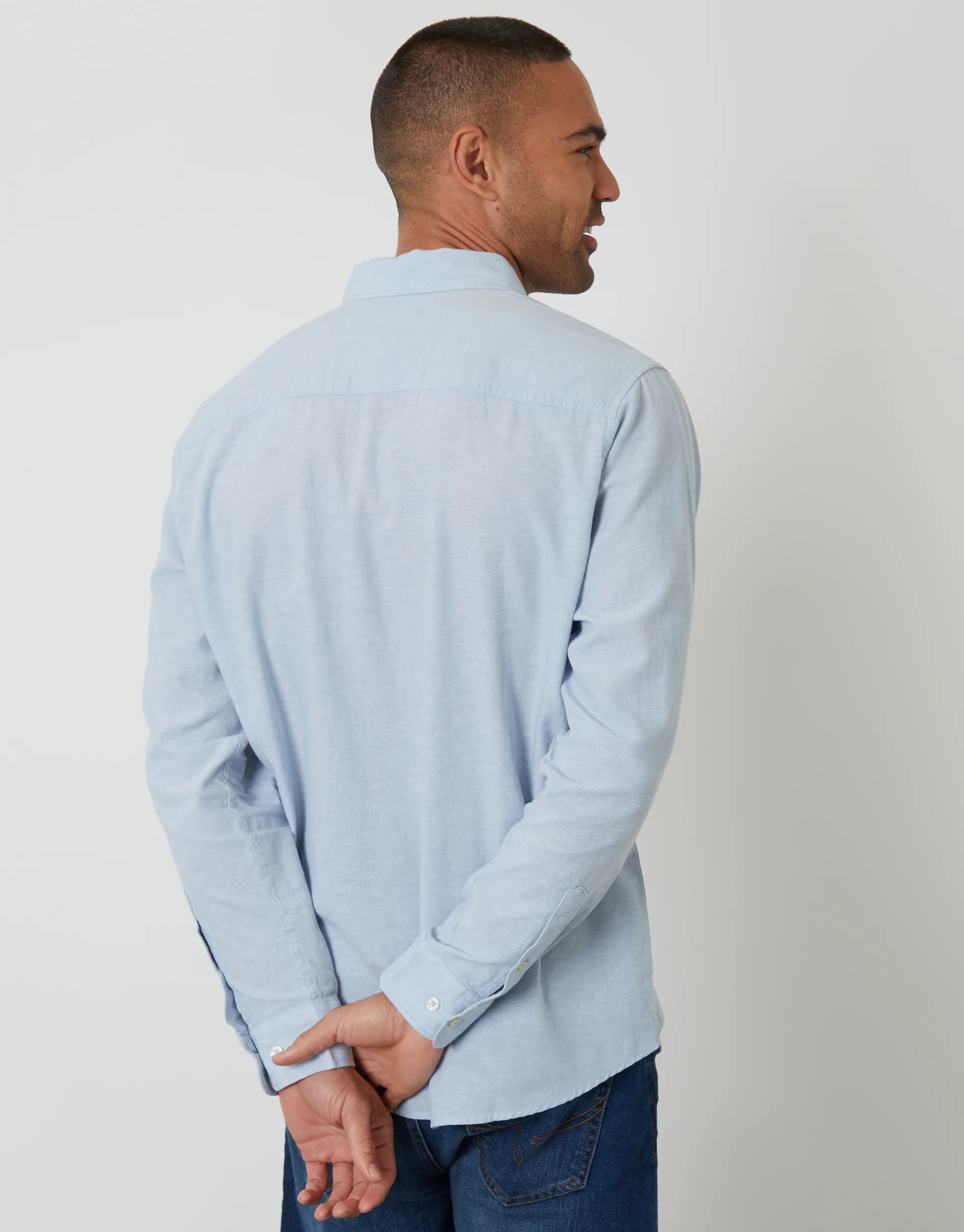 Long Sleeve Linen Blend Shirt in Dusky Blue - Image 2