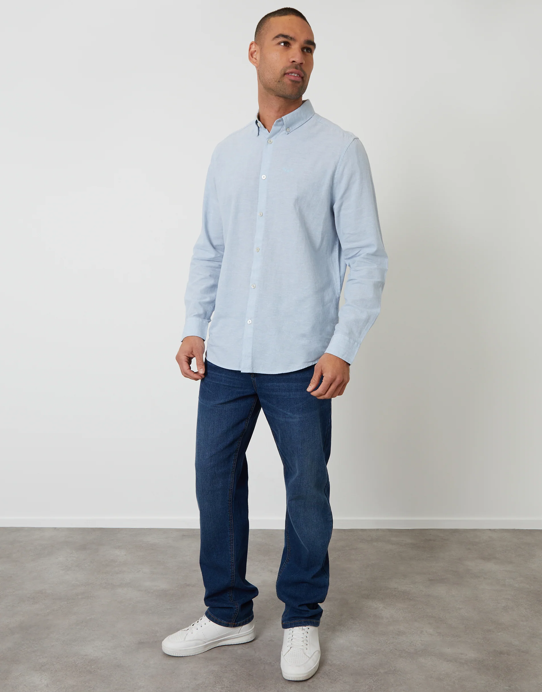 Long Sleeve Linen Blend Shirt in Dusky Blue - Image 3