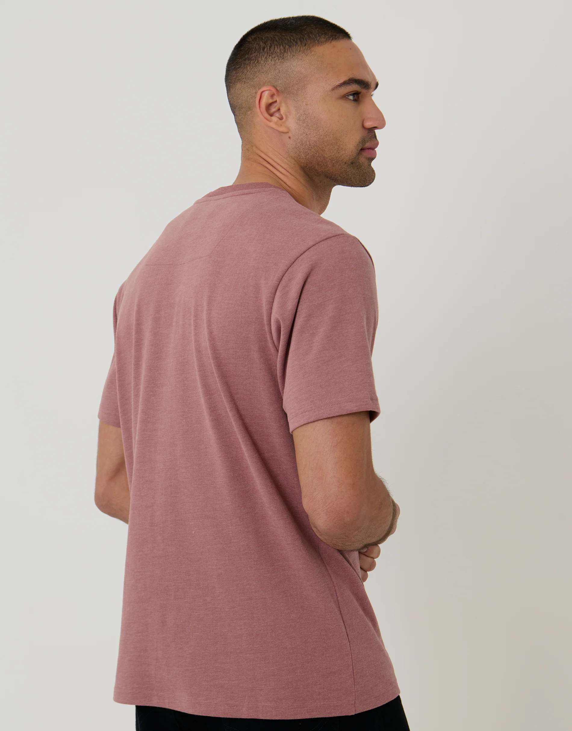 Peached Crew Neck T-Shirt in Dusky Pink Marl - Image 2