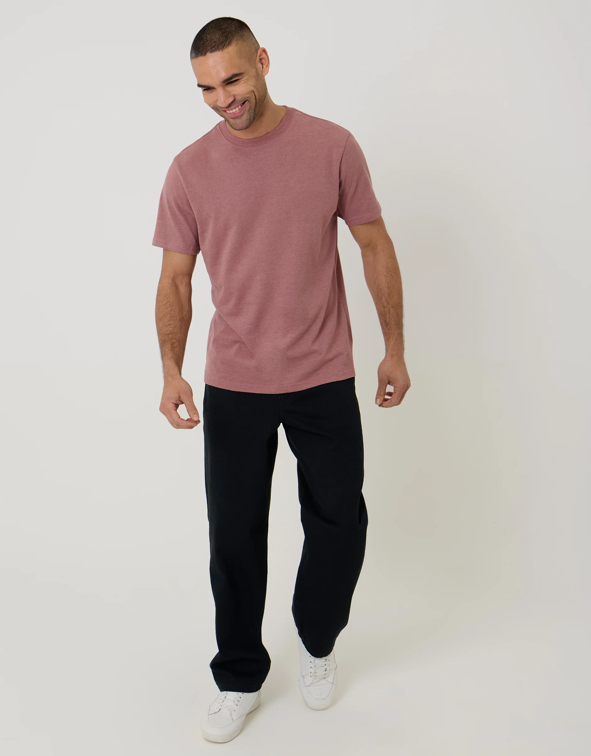 Peached Crew Neck T-Shirt in Dusky Pink Marl - Image 3