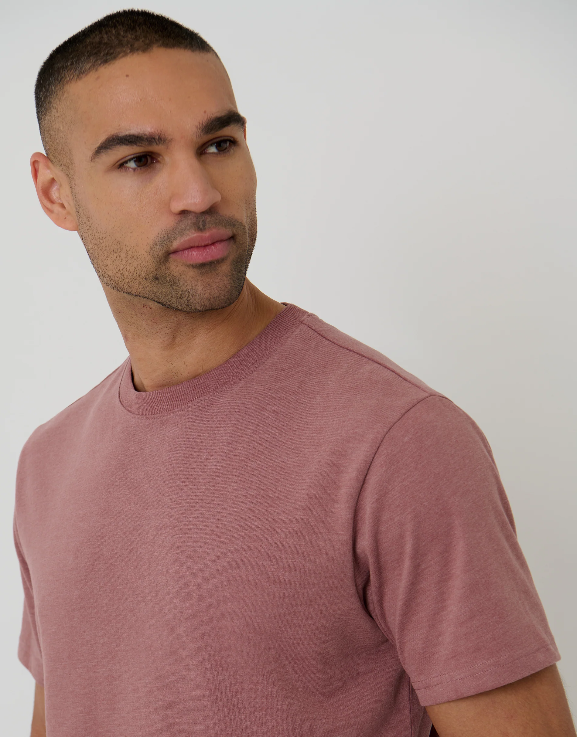 Peached Crew Neck T-Shirt in Dusky Pink Marl - Image 4