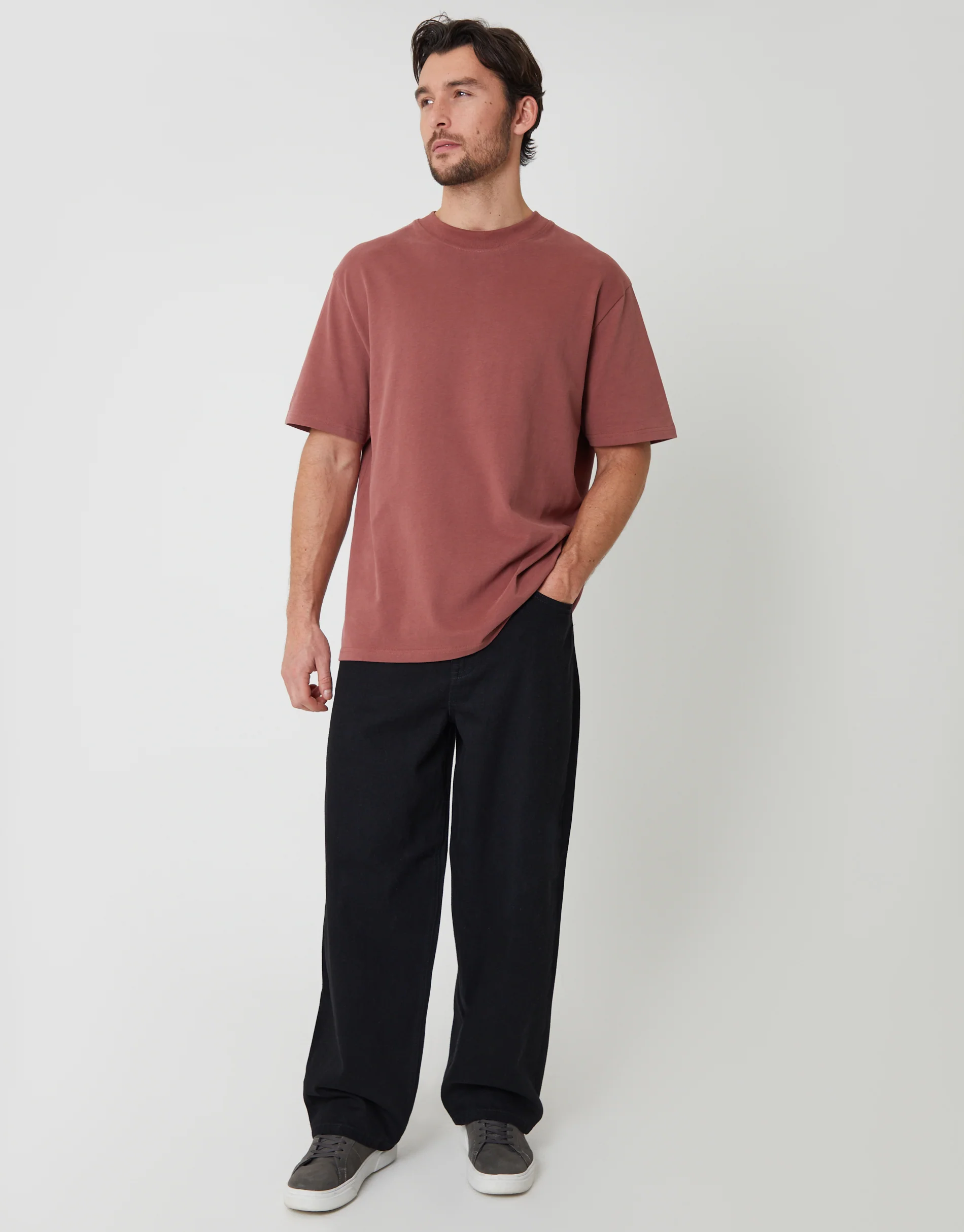 Relaxed Fit Peached Cotton T-Shirt in Dusky Pink - Image 3