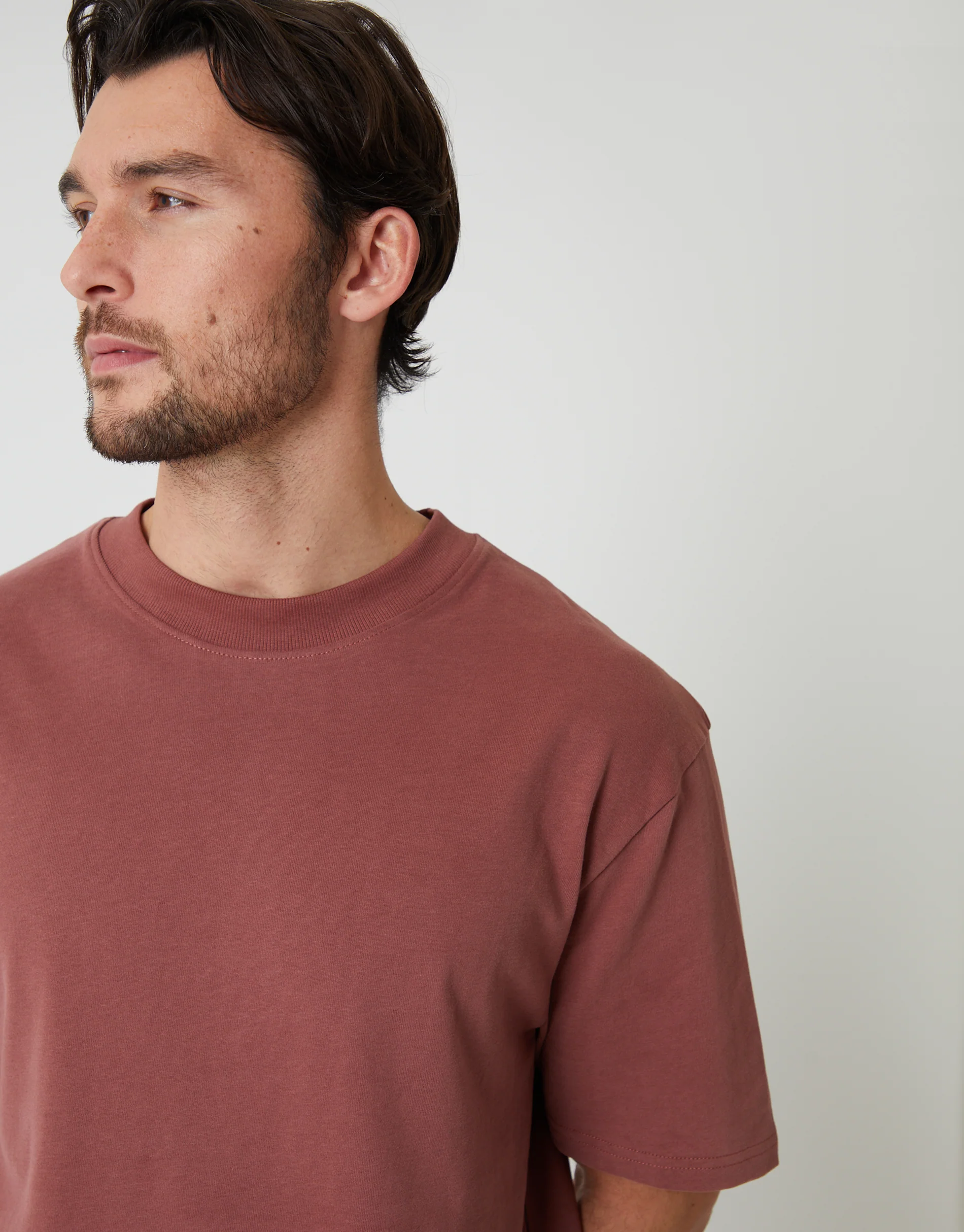 Relaxed Fit Peached Cotton T-Shirt in Dusky Pink - Image 4