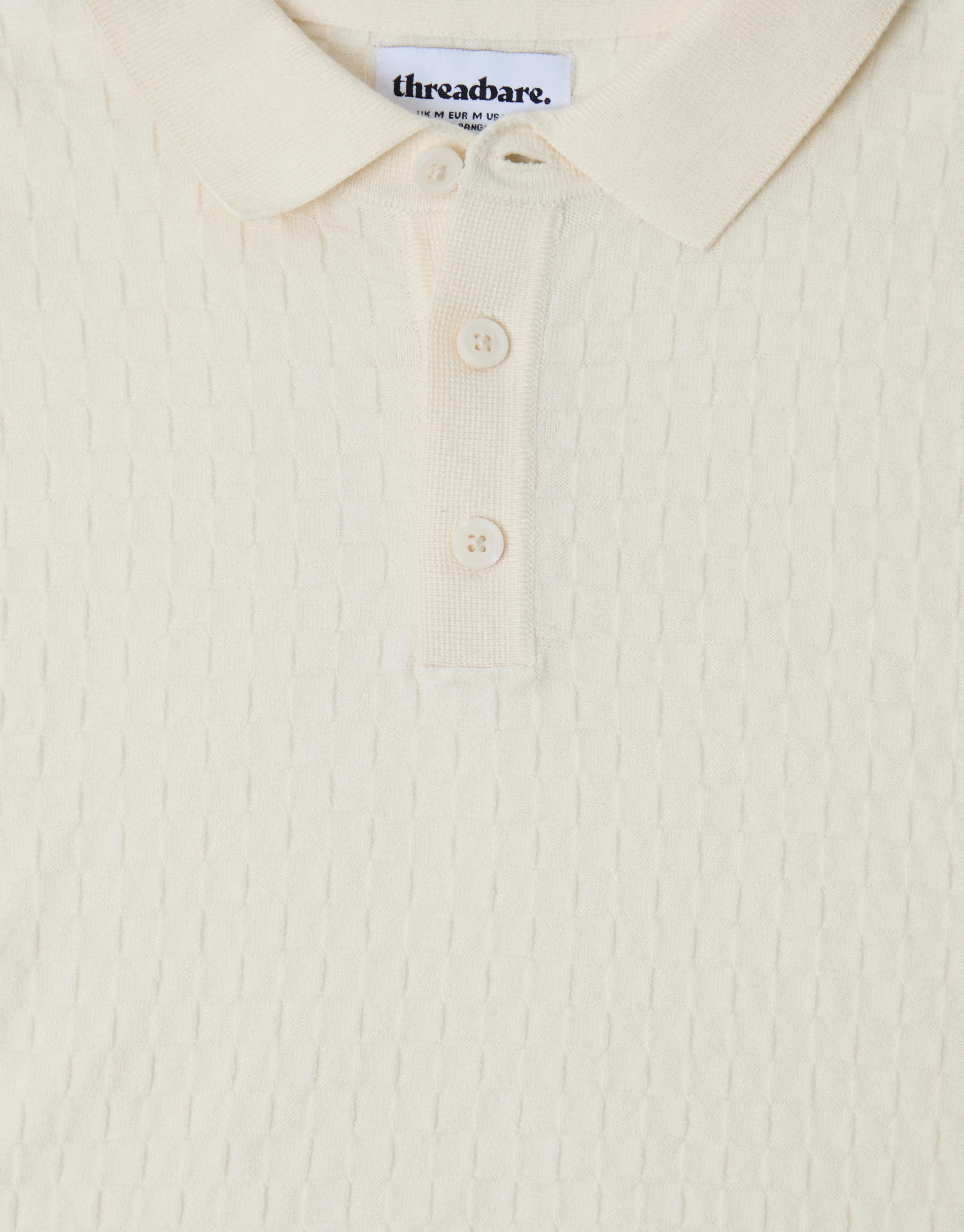 Basket Stitch Knitted Polo in Ecru - Image 5
