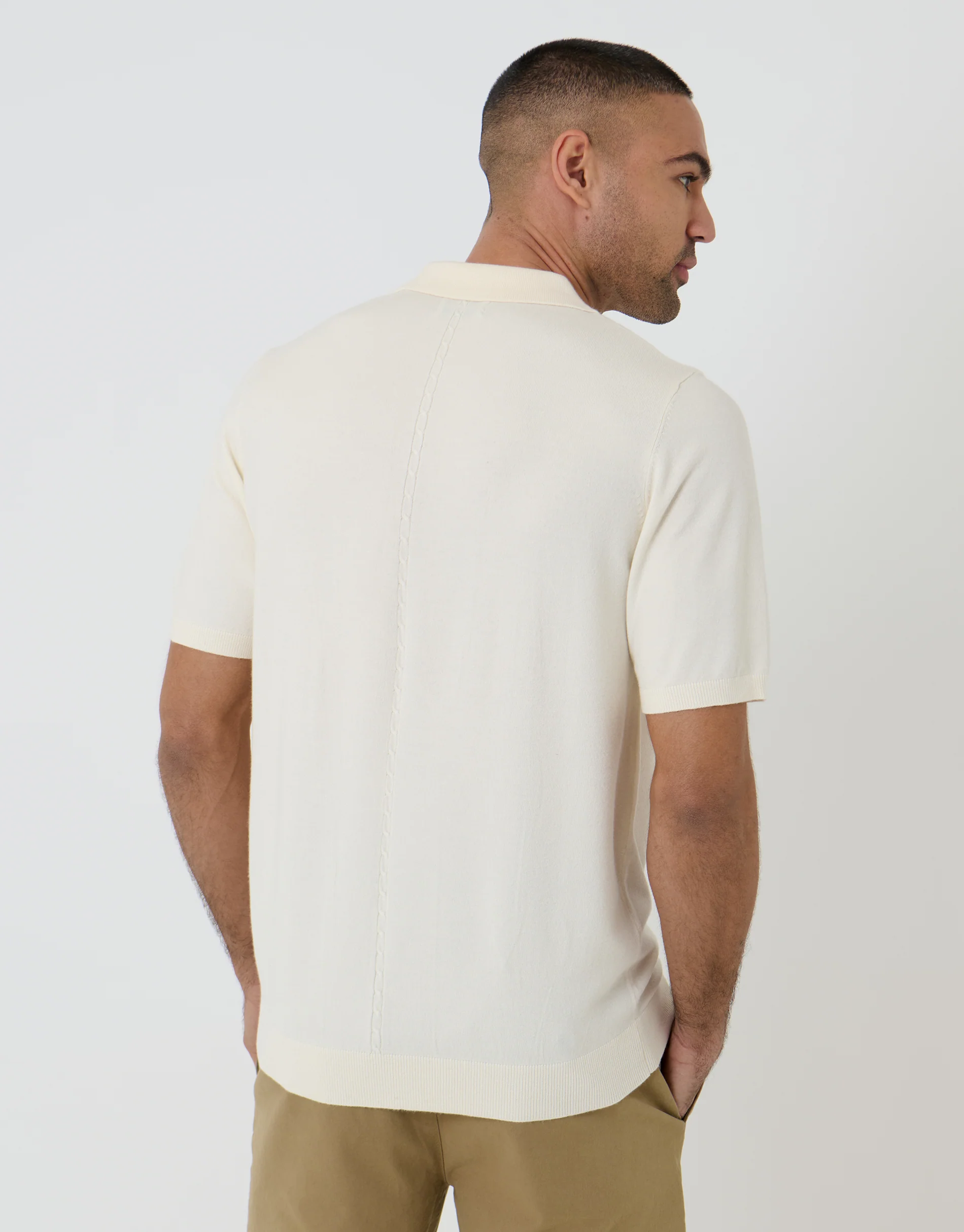 Cable Knit Quarter Zip Polo in Ecru - Image 2