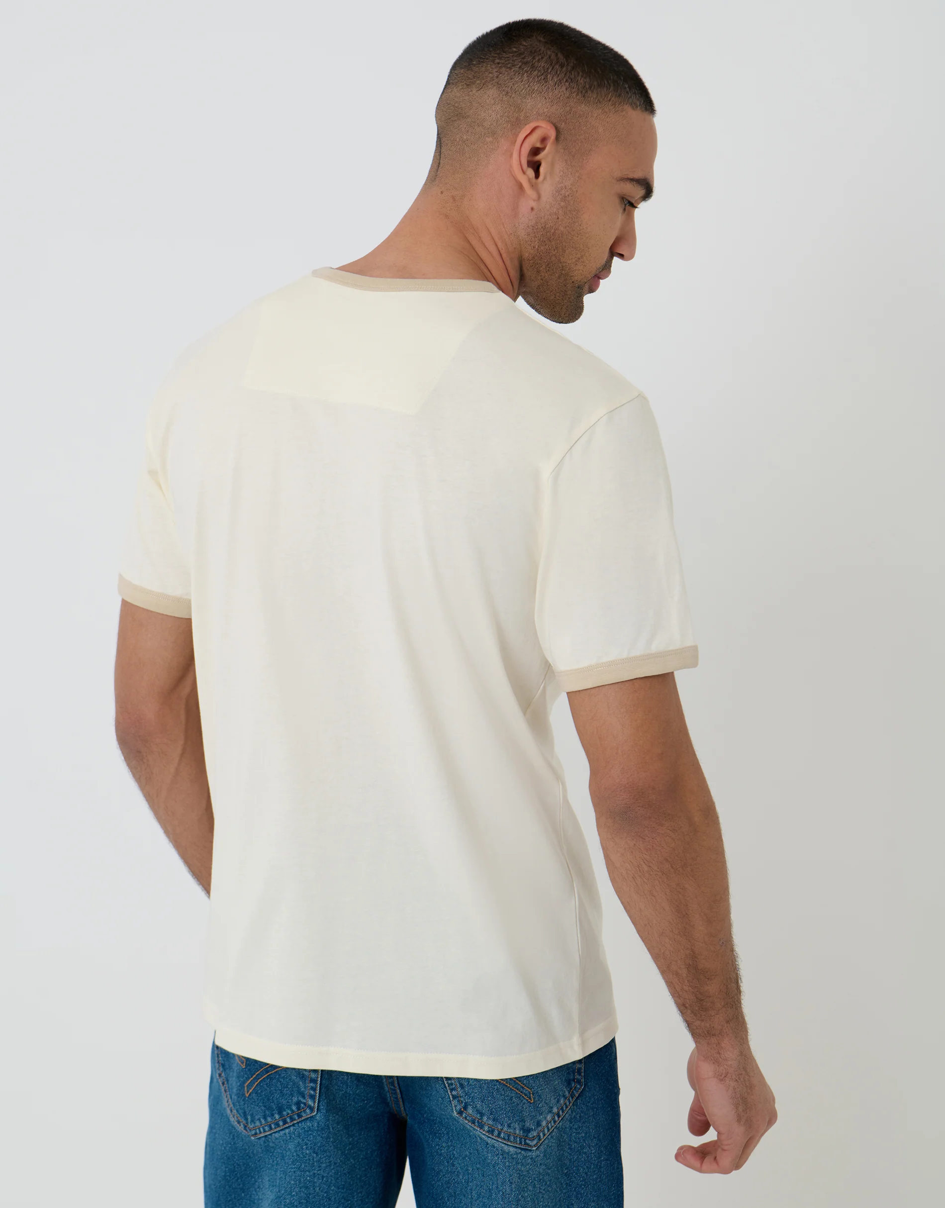 Cotton Ringer T-Shirt in Ecru - Image 2