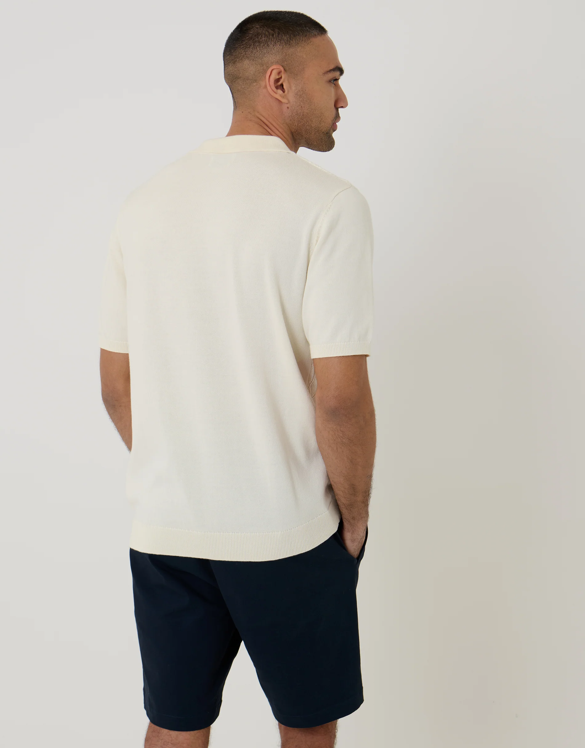 Diamond Cable Knit Quarter Zip Polo in Ecru - Image 2