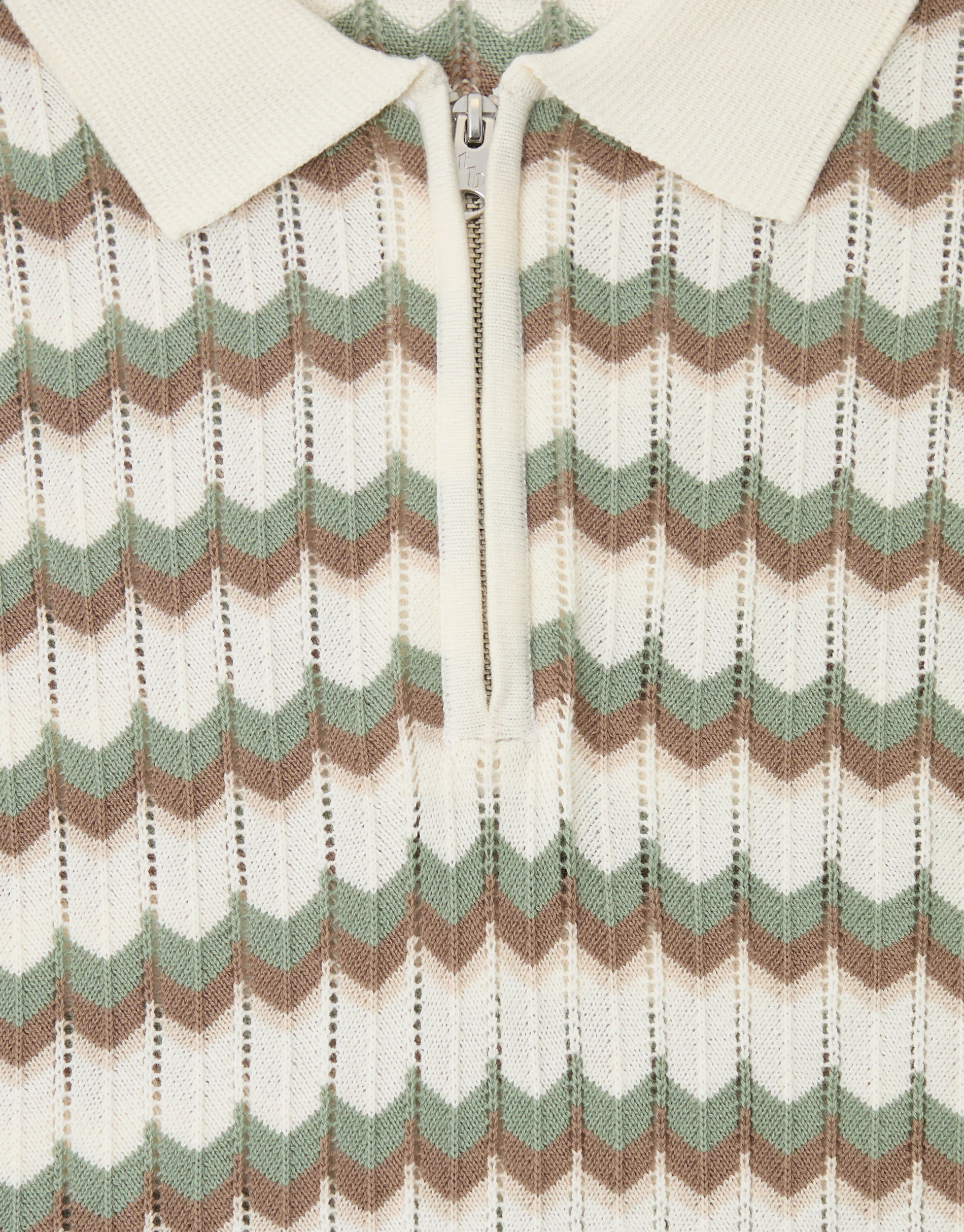 Herringbone Knitted Quarter Zip Polo in Ecru Stripe - Image 5