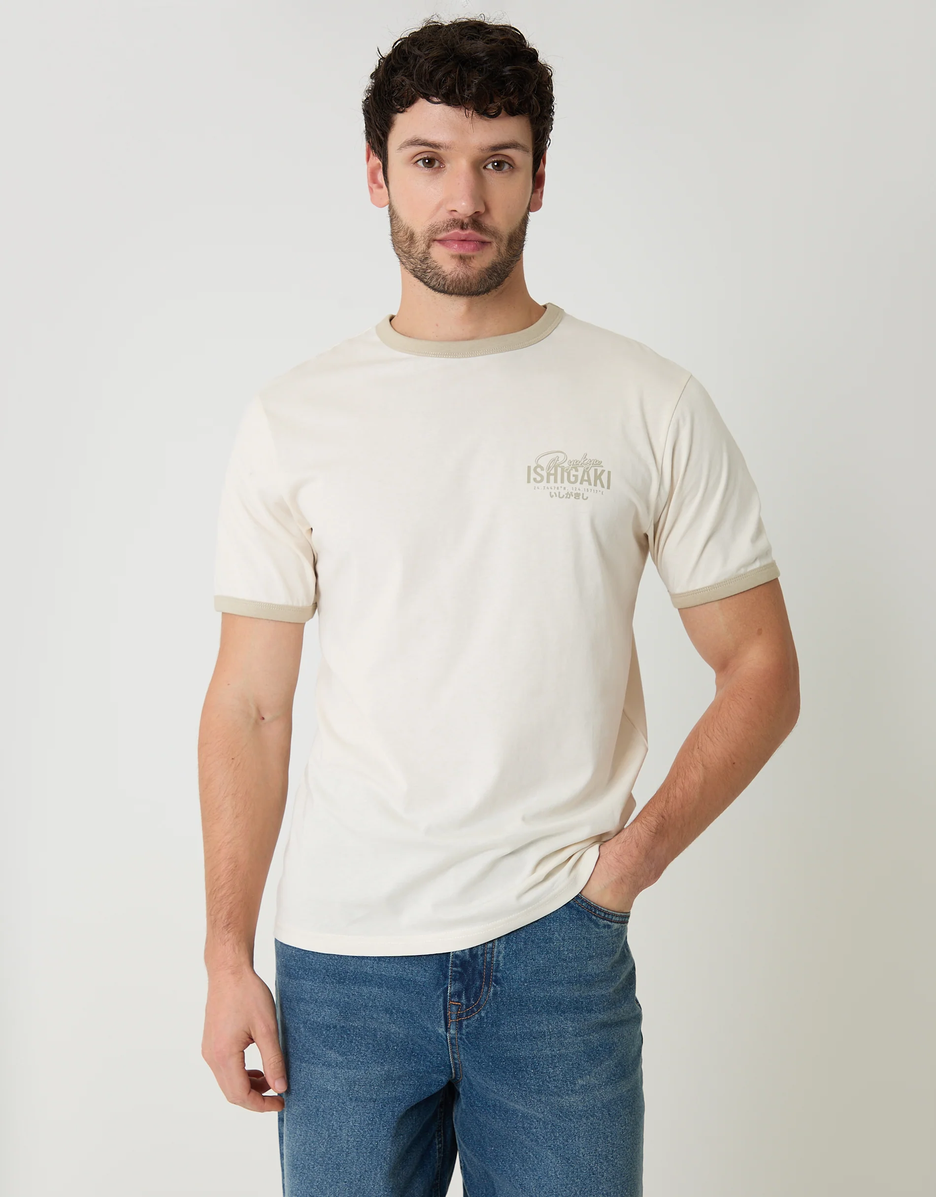 Ishigaki Graphic Cotton Ringer T-Shirt in Ecru - Image 2