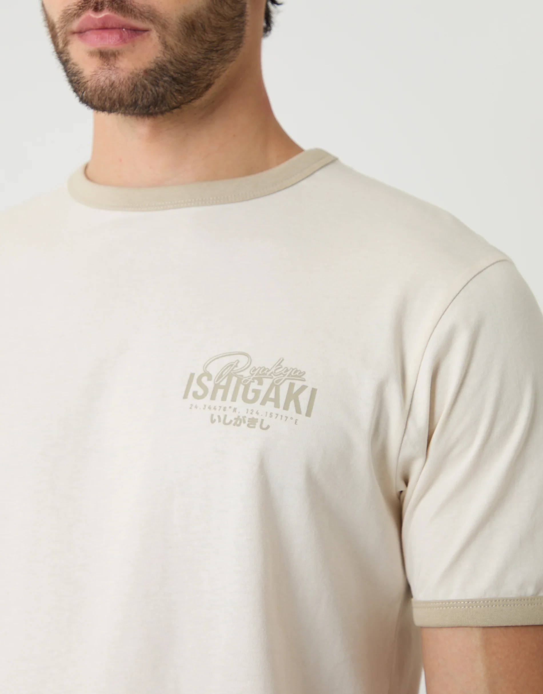 Ishigaki Graphic Cotton Ringer T-Shirt in Ecru - Image 4