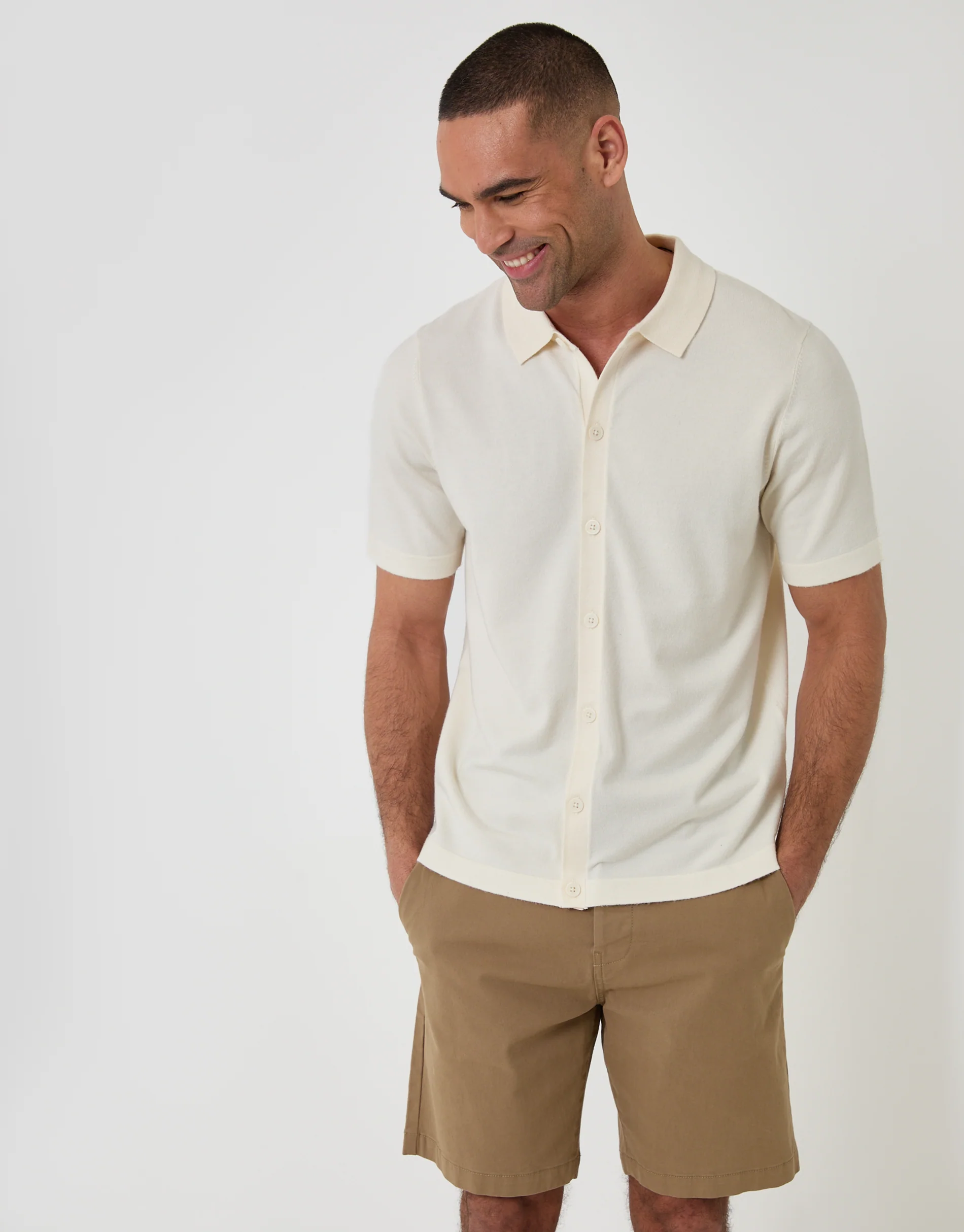 Knitted Short Sleeve Shirt in Ecru