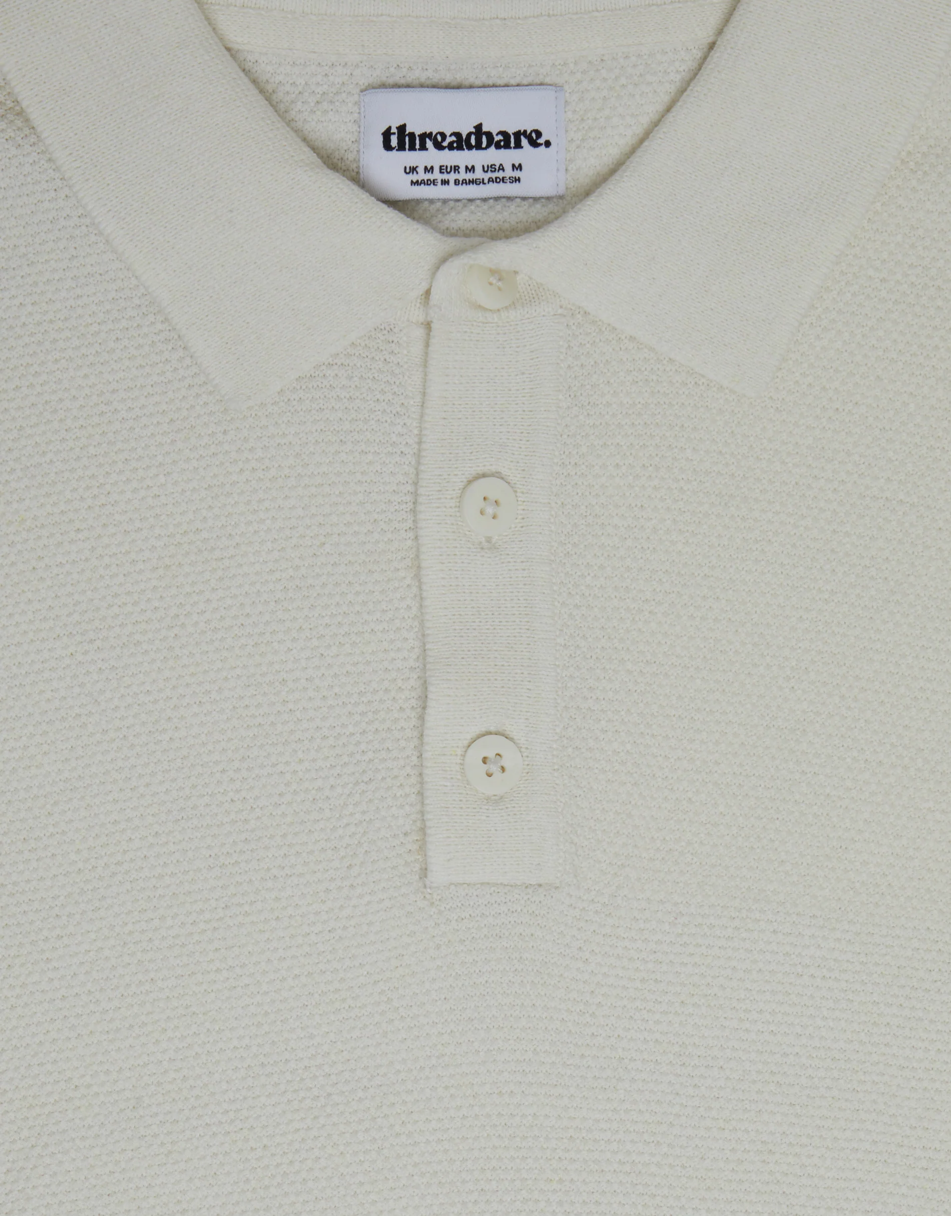 Moss Stitch Knitted Polo in Ecru - Image 5