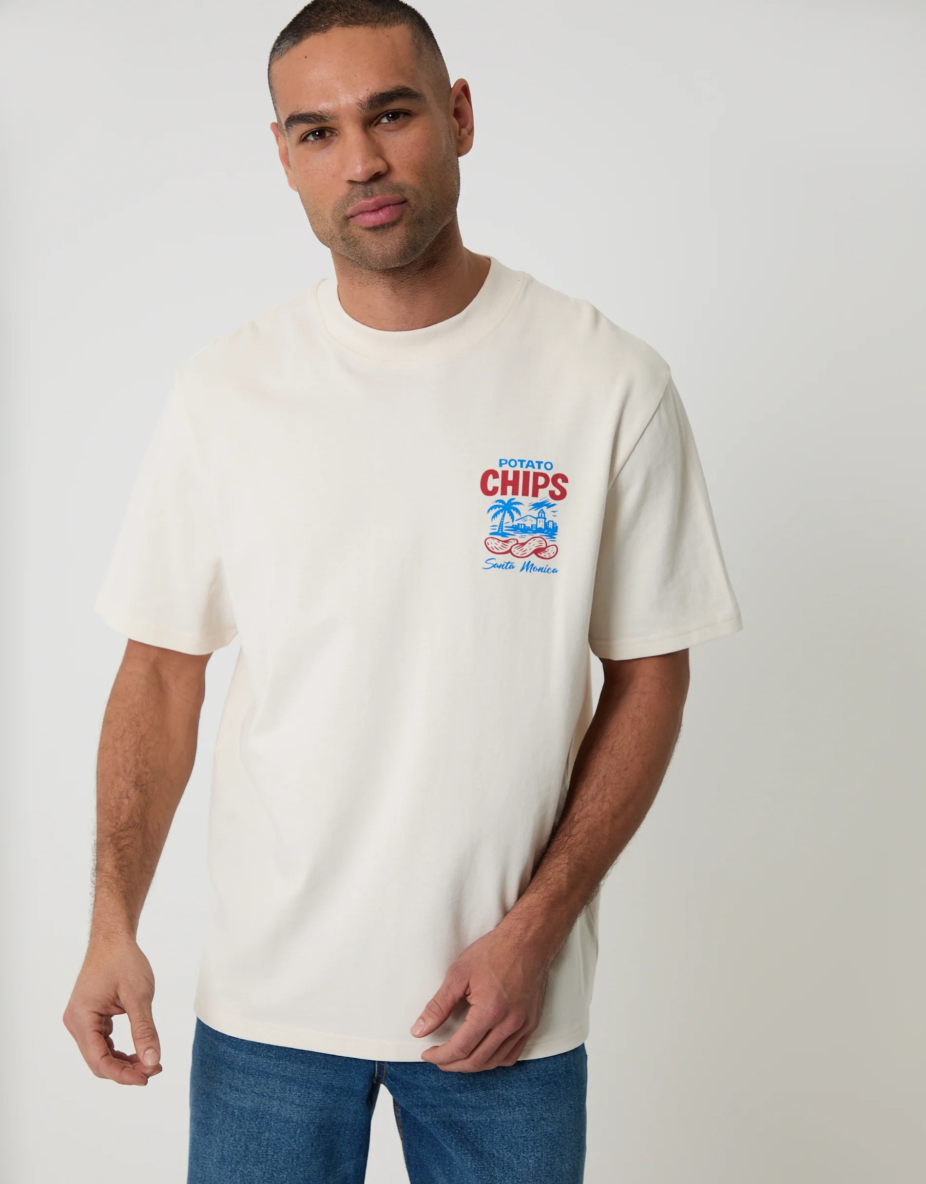 Relaxed Fit Potato Chips Peached Cotton T-Shirt in Ecru - Image 2