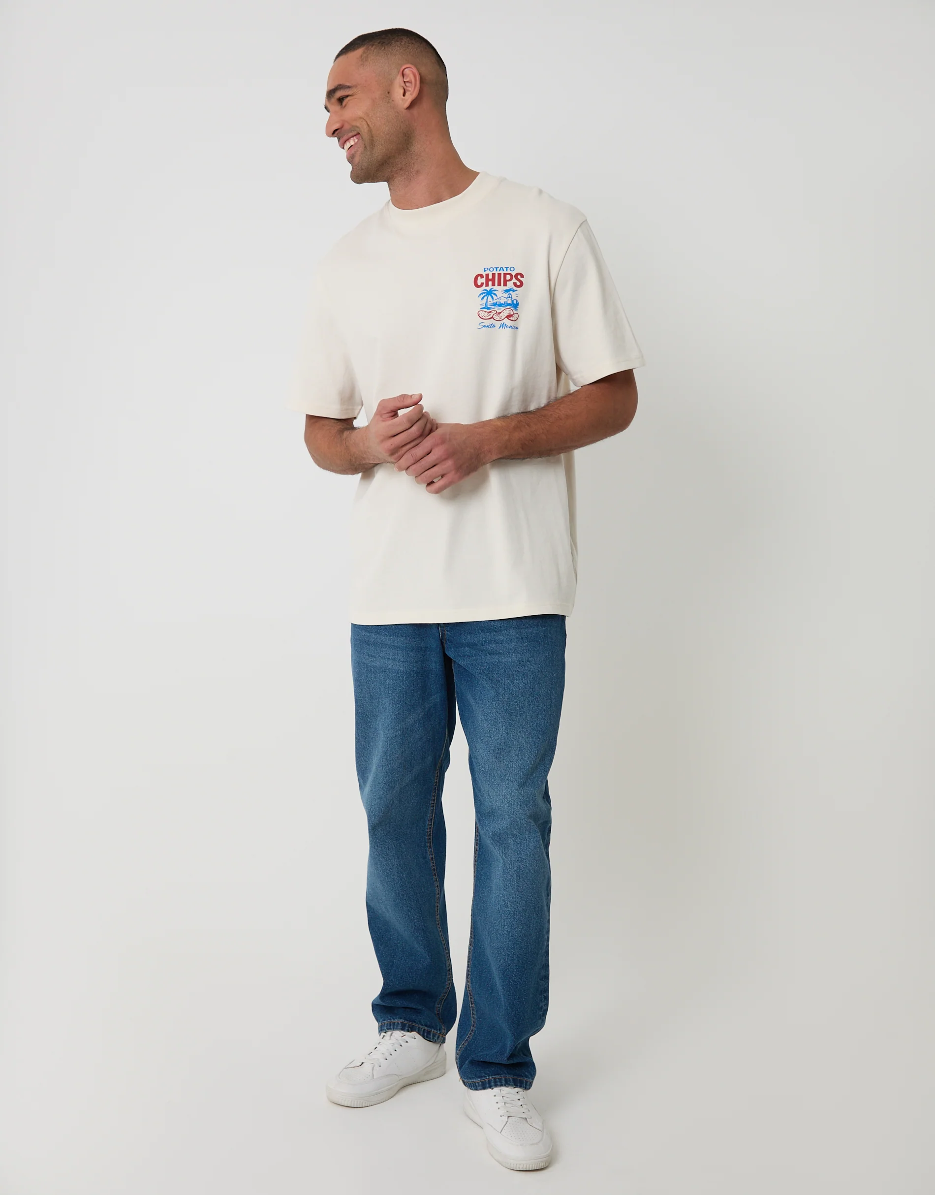 Relaxed Fit Potato Chips Peached Cotton T-Shirt in Ecru - Image 3