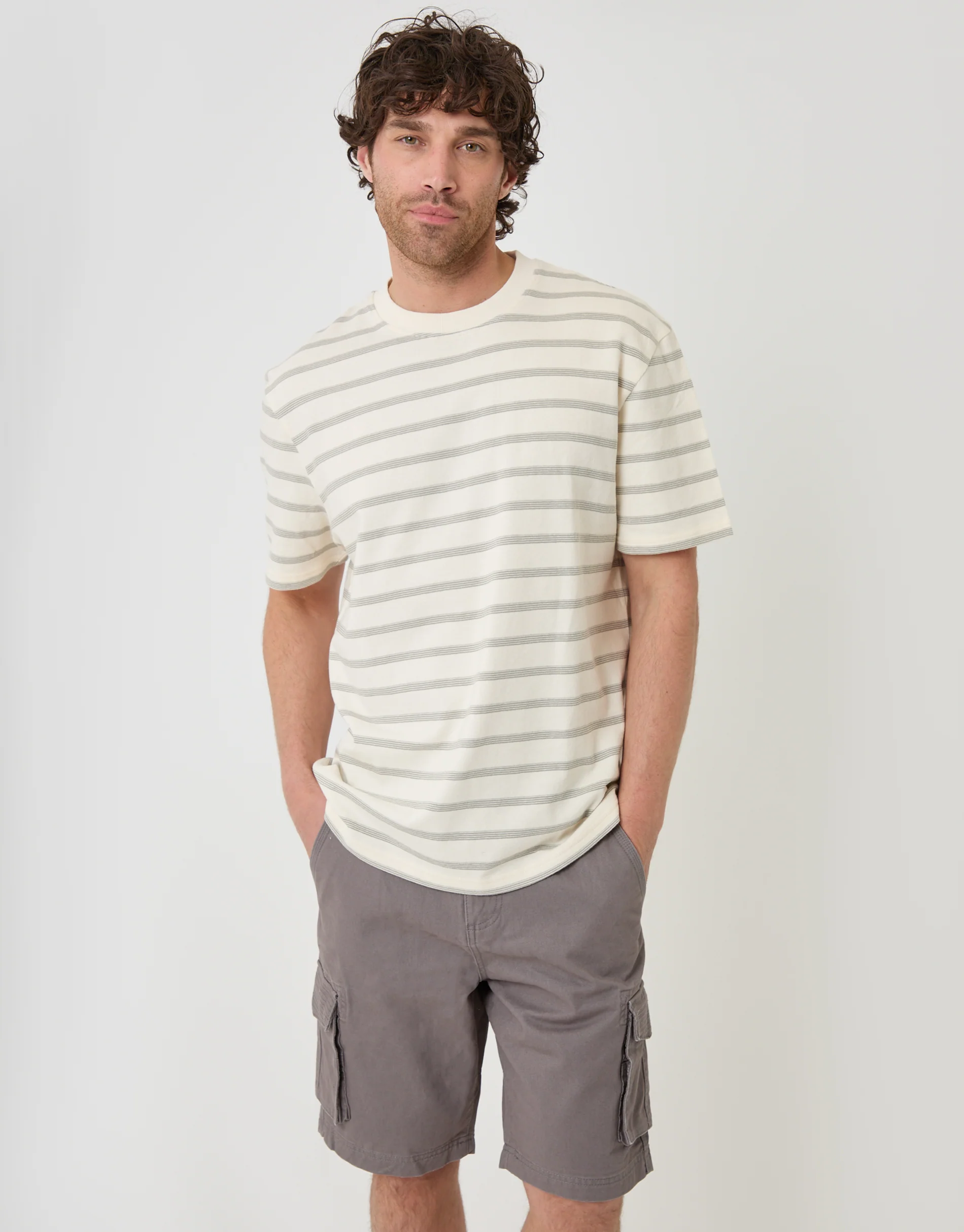 Relaxed Fit Cotton T-Shirt in Ecru Stripe
