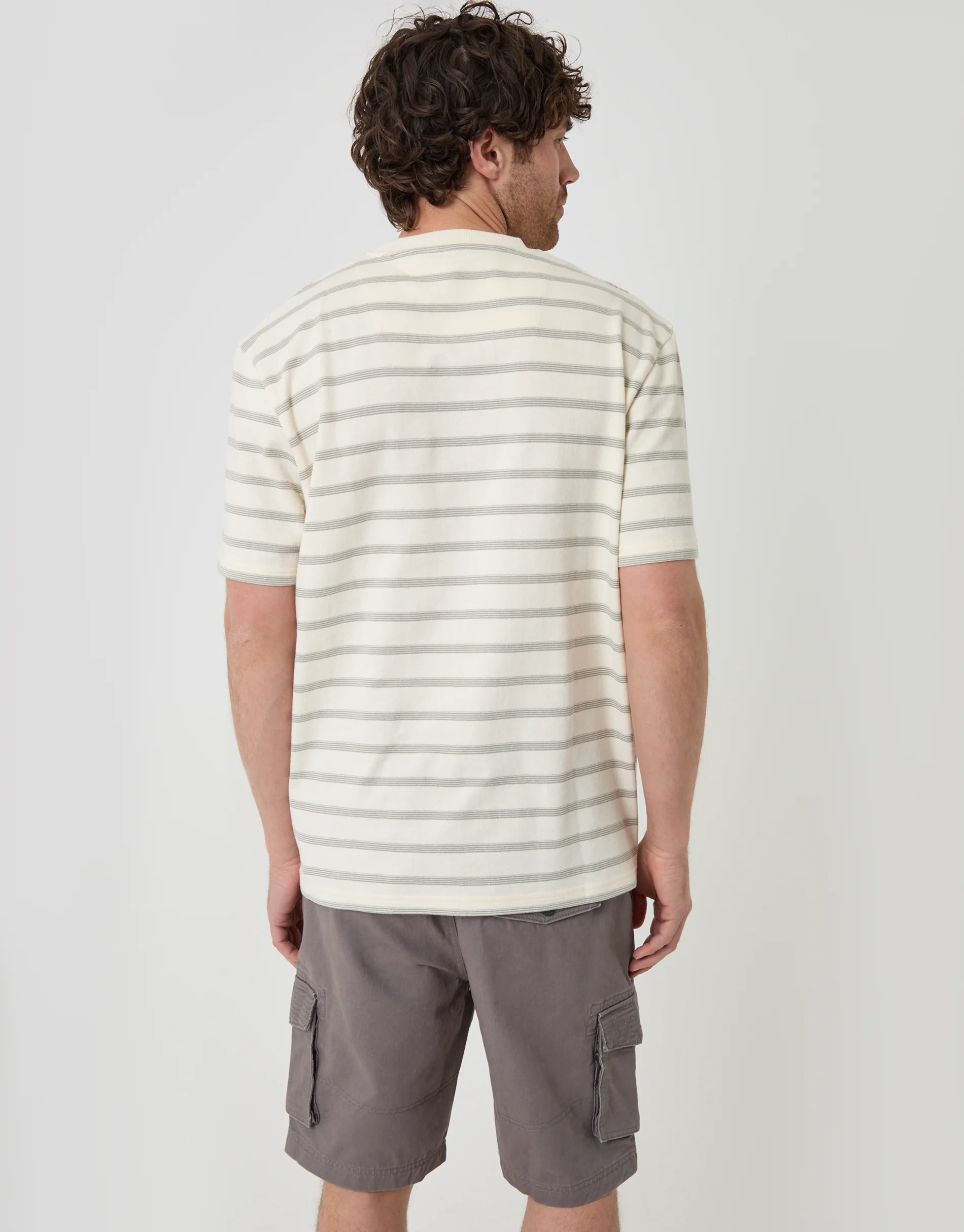 Relaxed Fit Cotton T-Shirt in Ecru Stripe - Image 2